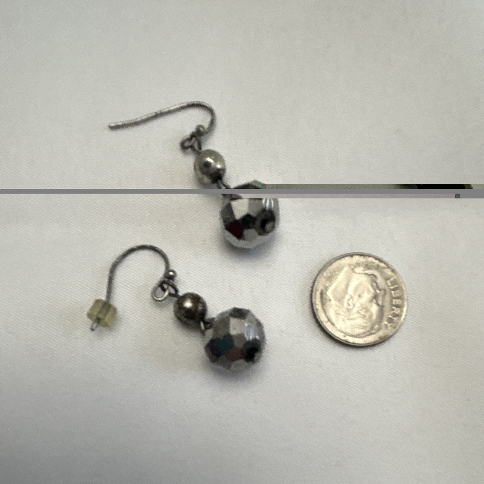 Silver Tone Gray Round Crystal Dangle/Drop Earrings for Lobe, Hook Closure