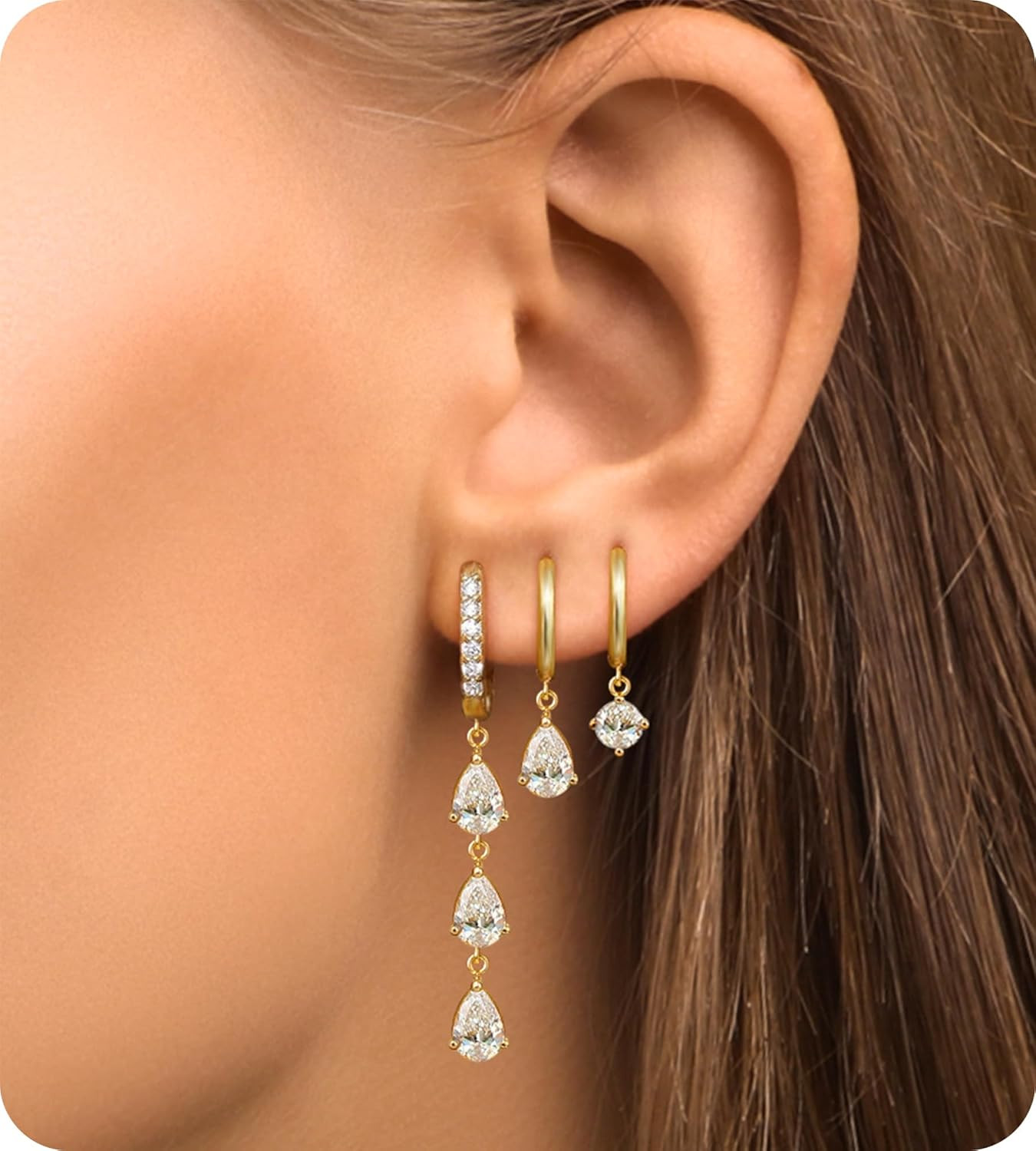 Surgical Steel Small 14K Gold Plated Huggie Hoop Earrings Set,Hypoallergenic Lig