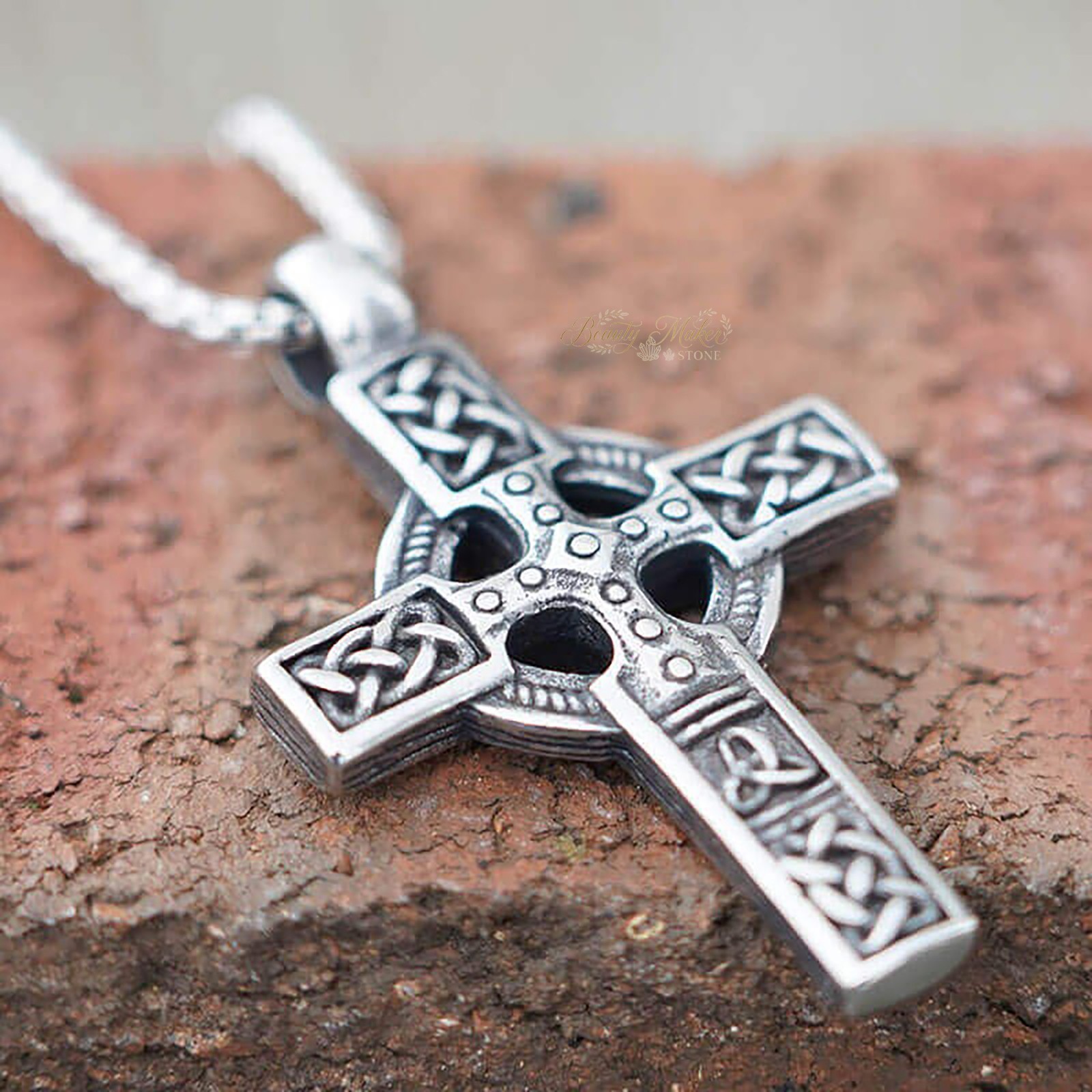 Vintage Celtic Knot Cross Pendant Necklace for Men Viking Gothic Jewelry Gift