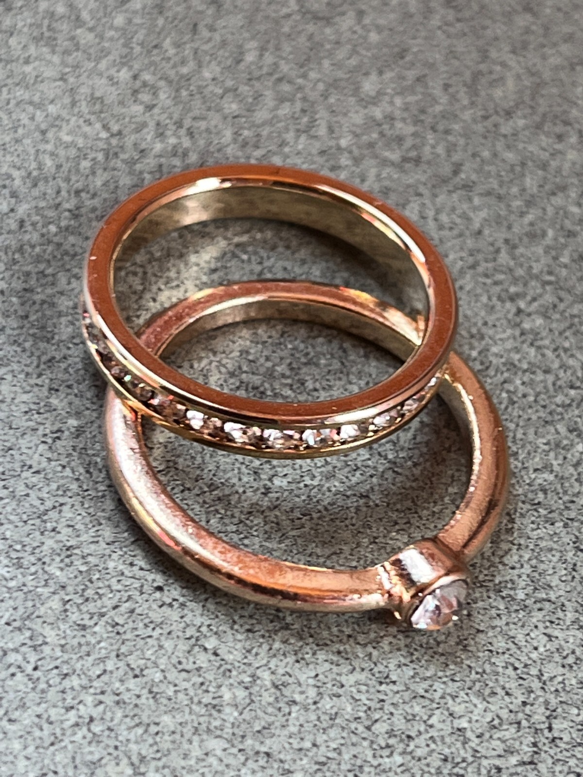 Lot of Tiny Channel Set Clear Rhinestone Thin Goldtone Band & Dainty Solitaire