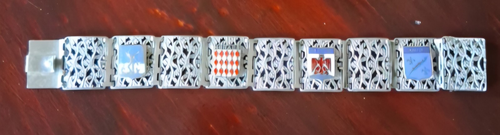 Vintage France Themed Silver Tone Filigree Design Souvenir Bracelet