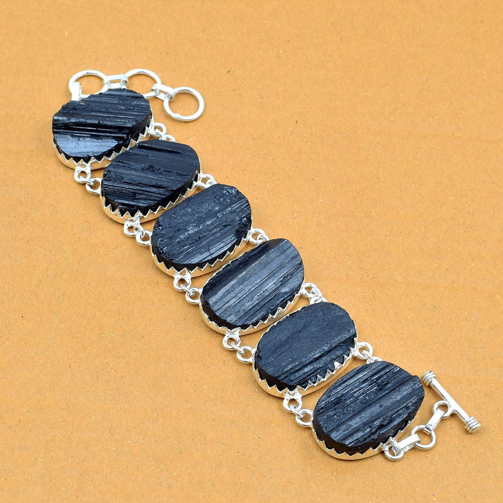 Black Tourmaline Gemstone 925 Sterling Silver Handmade Bracelet Gift For Her