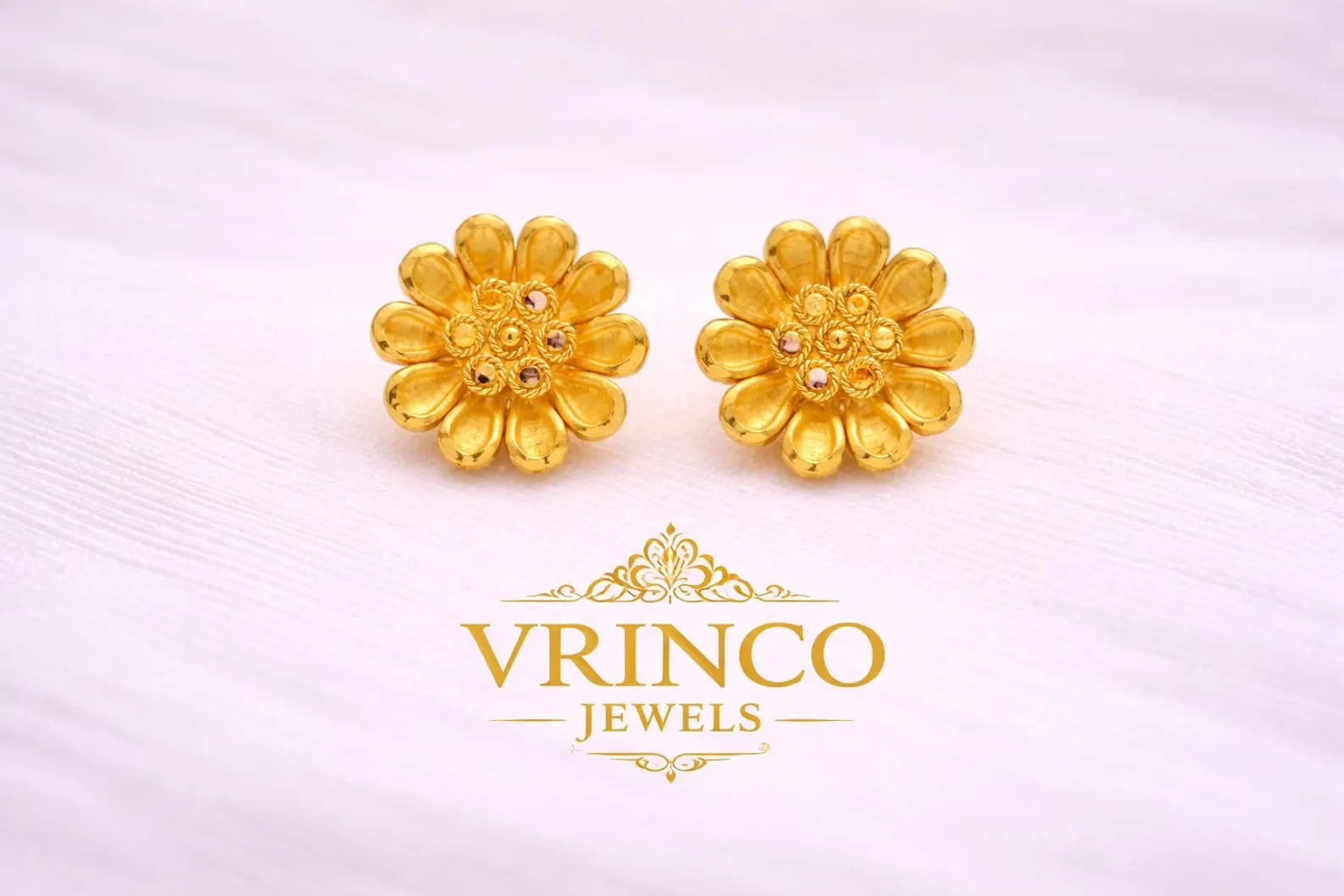 22K Solid Gold Floral Stud Earrings 2.04g 916 Minimal Flower Women Jewelry