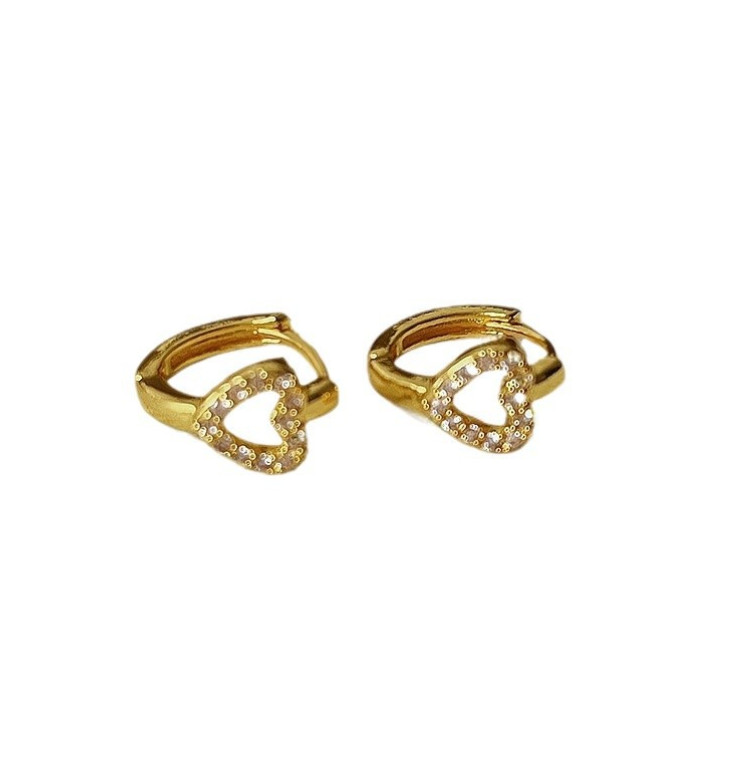 18K Gold Women Girl Small Heart CZ Hoop Huggie Earrings Gift F2