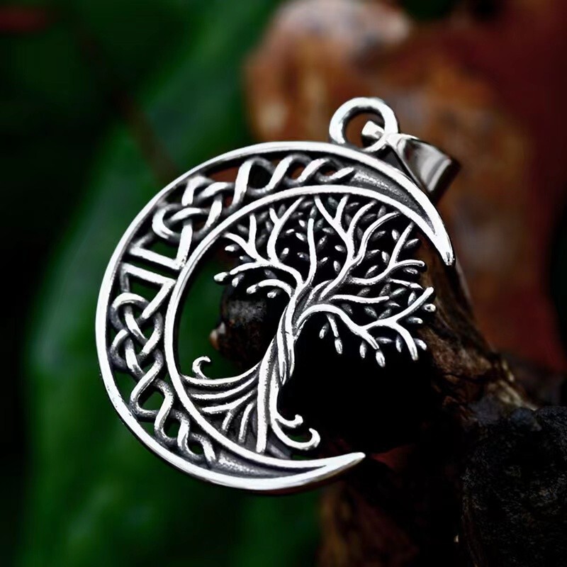 Celtic Moon Tree of Life Pendant Necklace Chain Men’s Protection Jewelry Gift