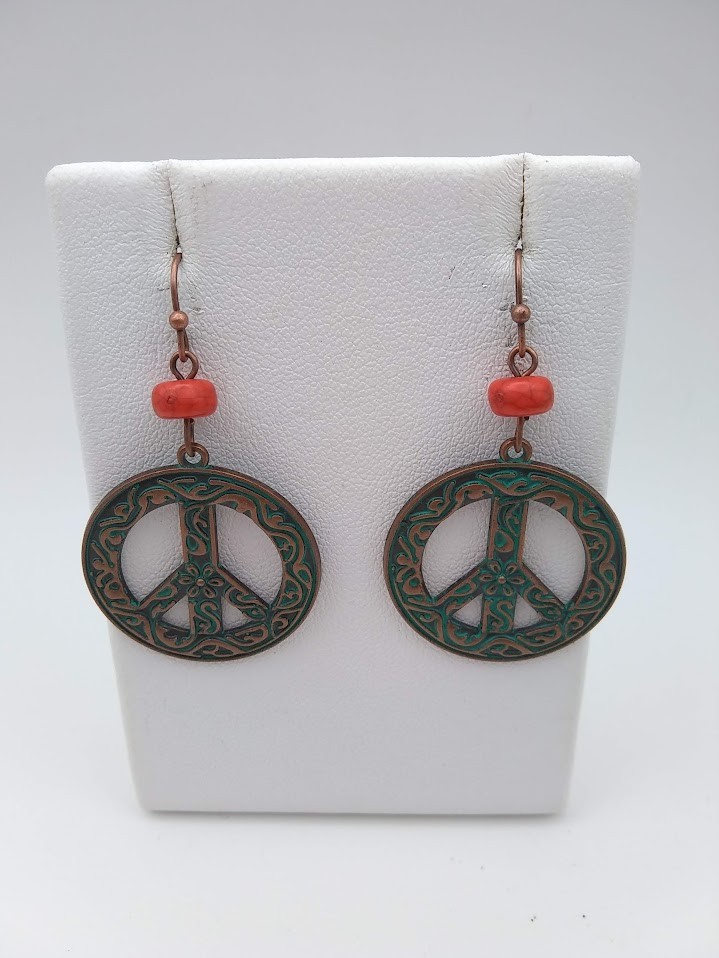 Peace Sign Filigree Patina Earrings