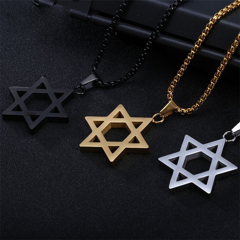 Gold Star of Necklace Jewish Hexagram Pendant Stainless Steel Unisex USA