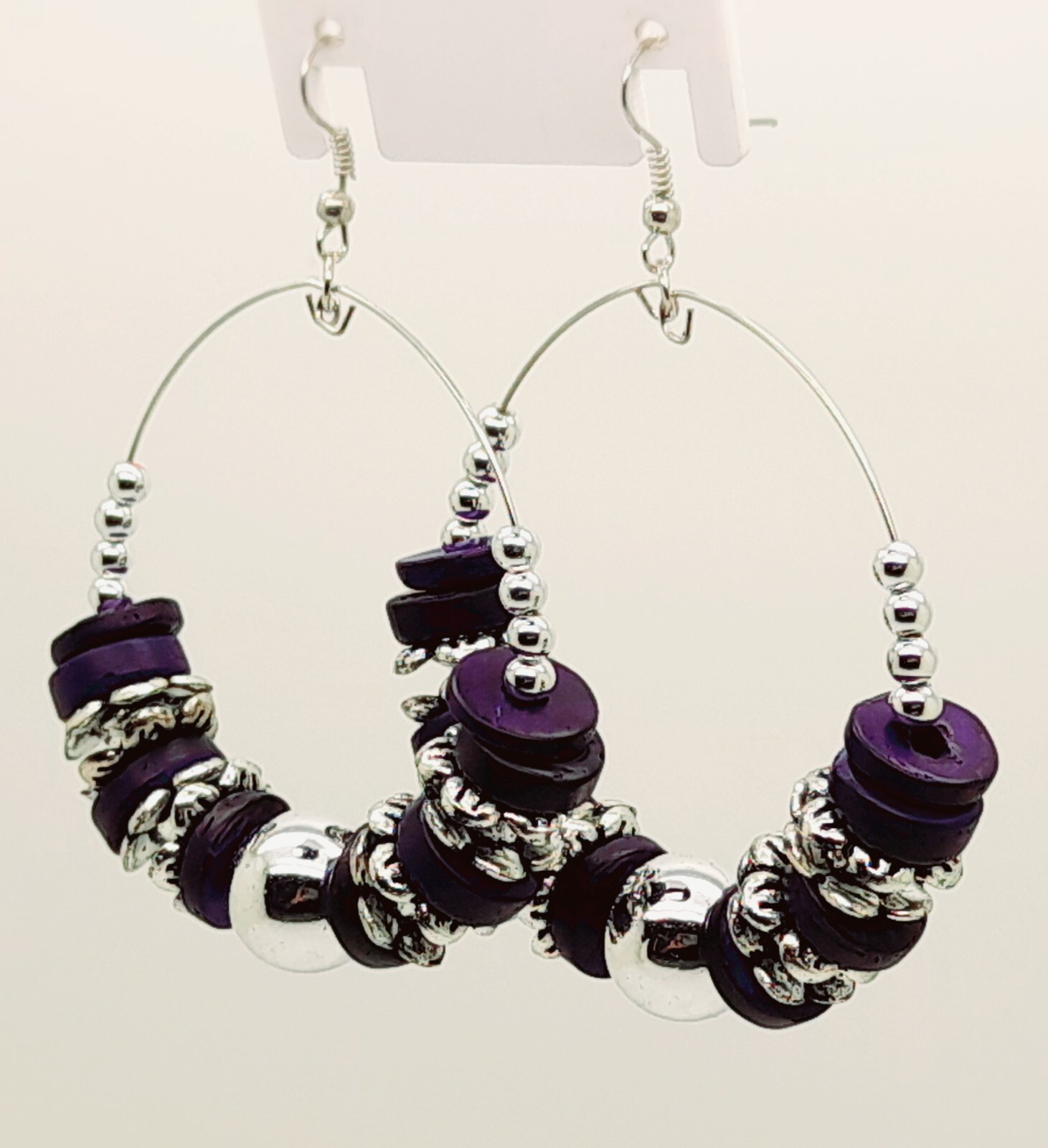 Winter color purple Wood &silver Bead drop/Chandelier fashion jewelry Earrings