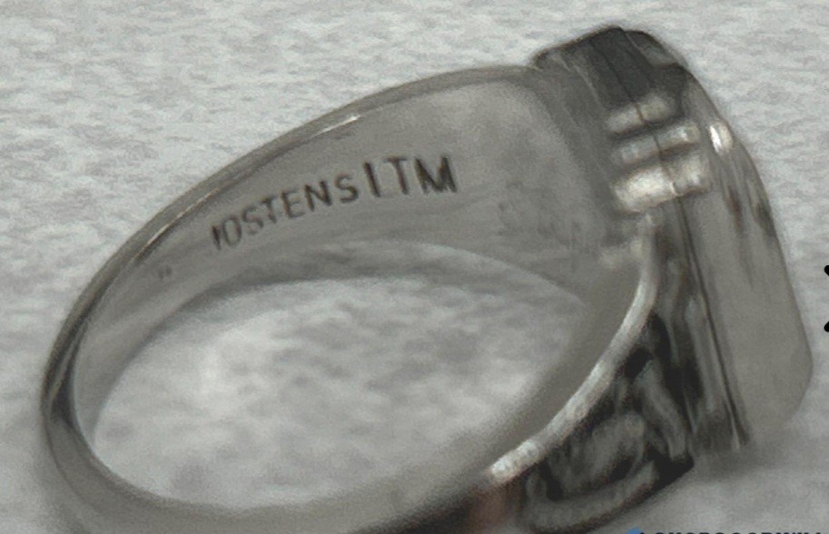 Vintage Jostens White Lustrium Signet Ring – Mother of Pearl Shell Inlay