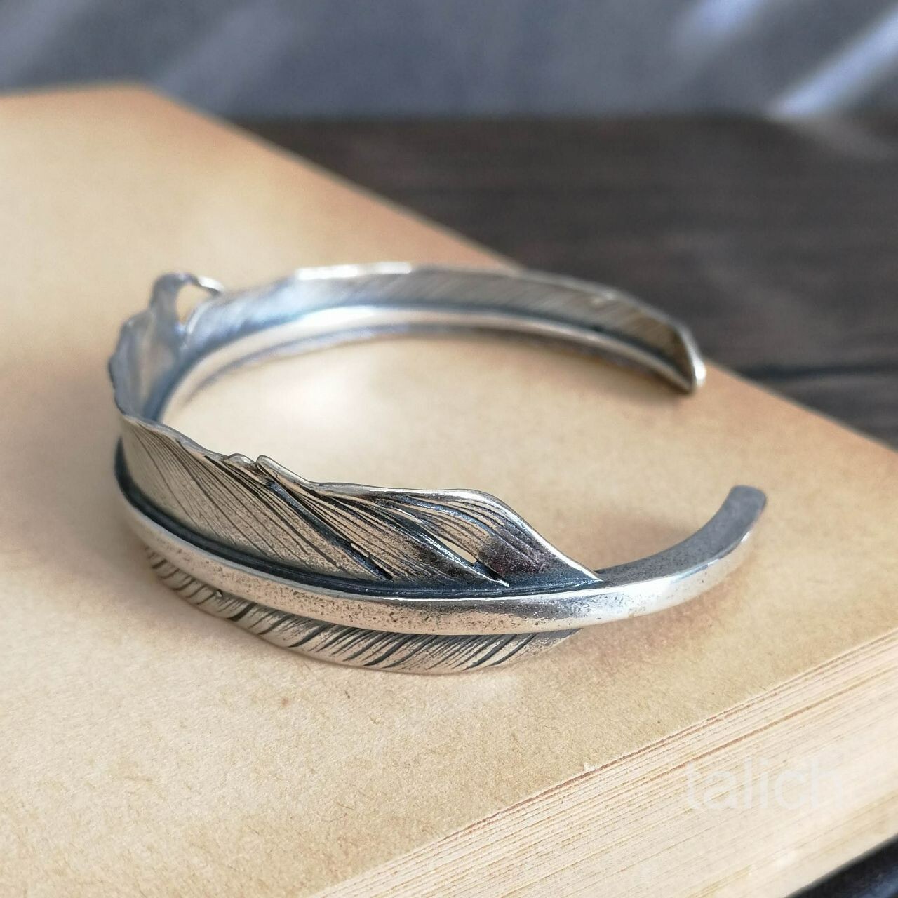 Solid 925 Sterling Silver Feather Cuff Bracelet Adjustable Unique Fine Details
