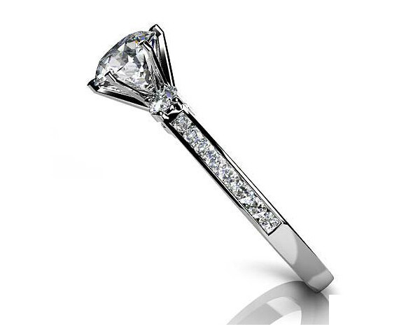 Simulated Diamond Three Stone Side Accent Engagement Ring 14K White Gold Plated