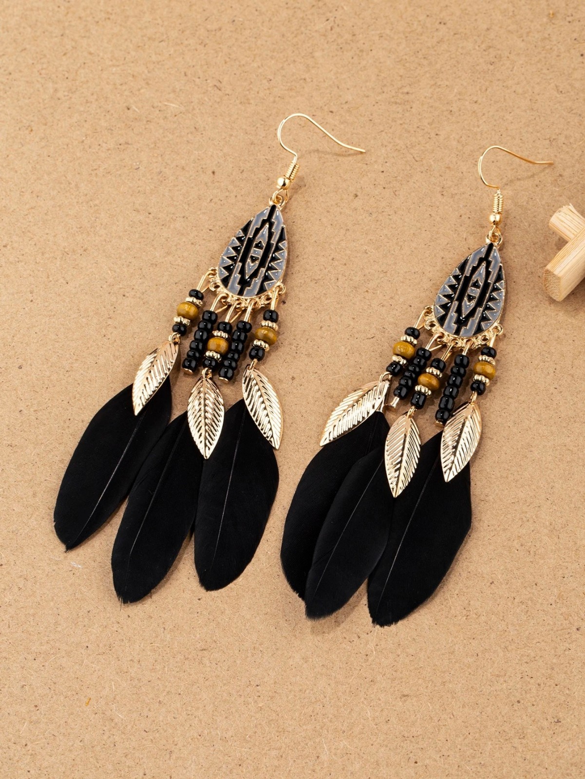 Handmade Bohemian Charm Colorful Feather Retro Design Beaded Long Earrings Women