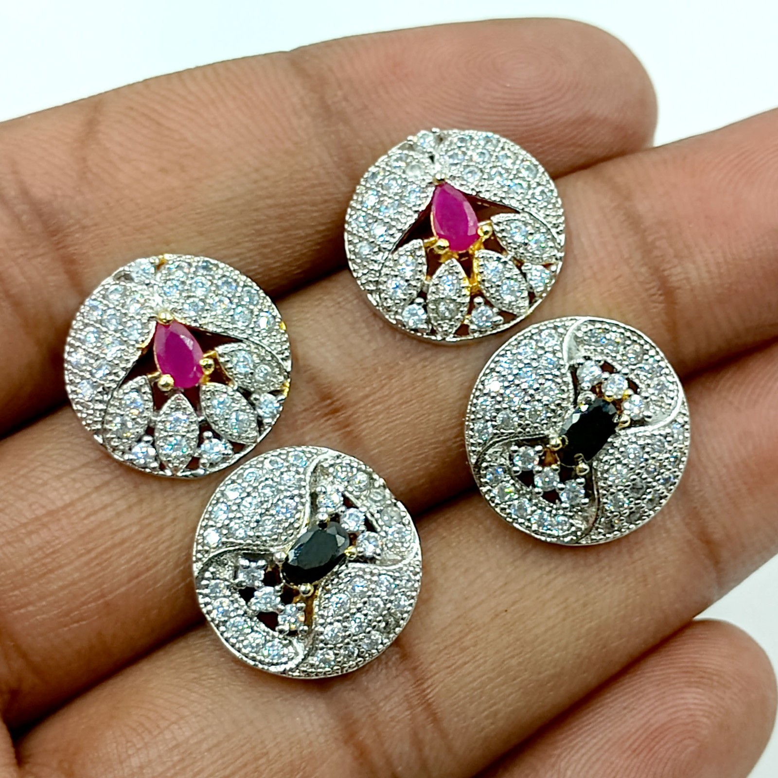 Ruby & Black Onyx CZ Stud Earrings 22k Gold Plated Traditional Indian Jewelry