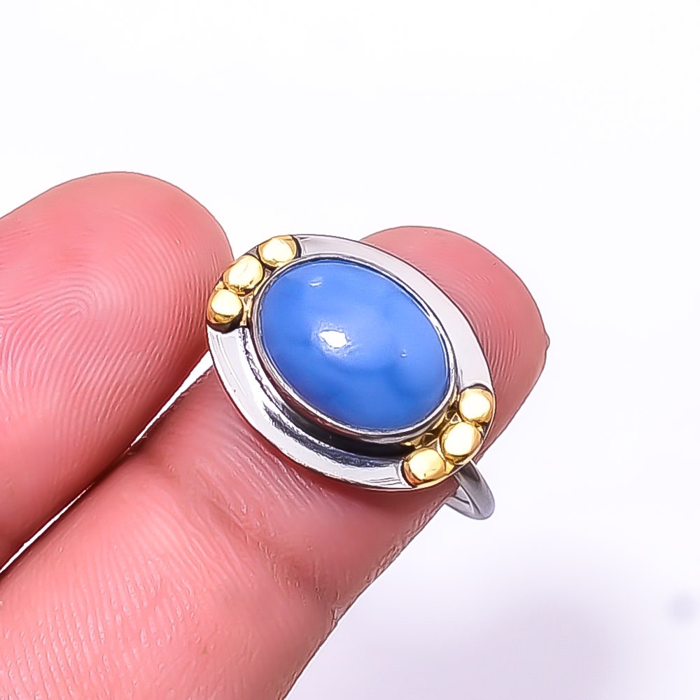 Blue Opal Black And Gold Plated 925 Sterling Silver Ring s.7.5 R13, Christmas