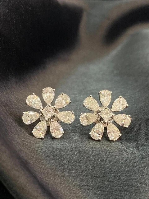 2Ct Pear Cut Simulated Diamond Flower Shape Stud Earrings 14K White Gold Plated