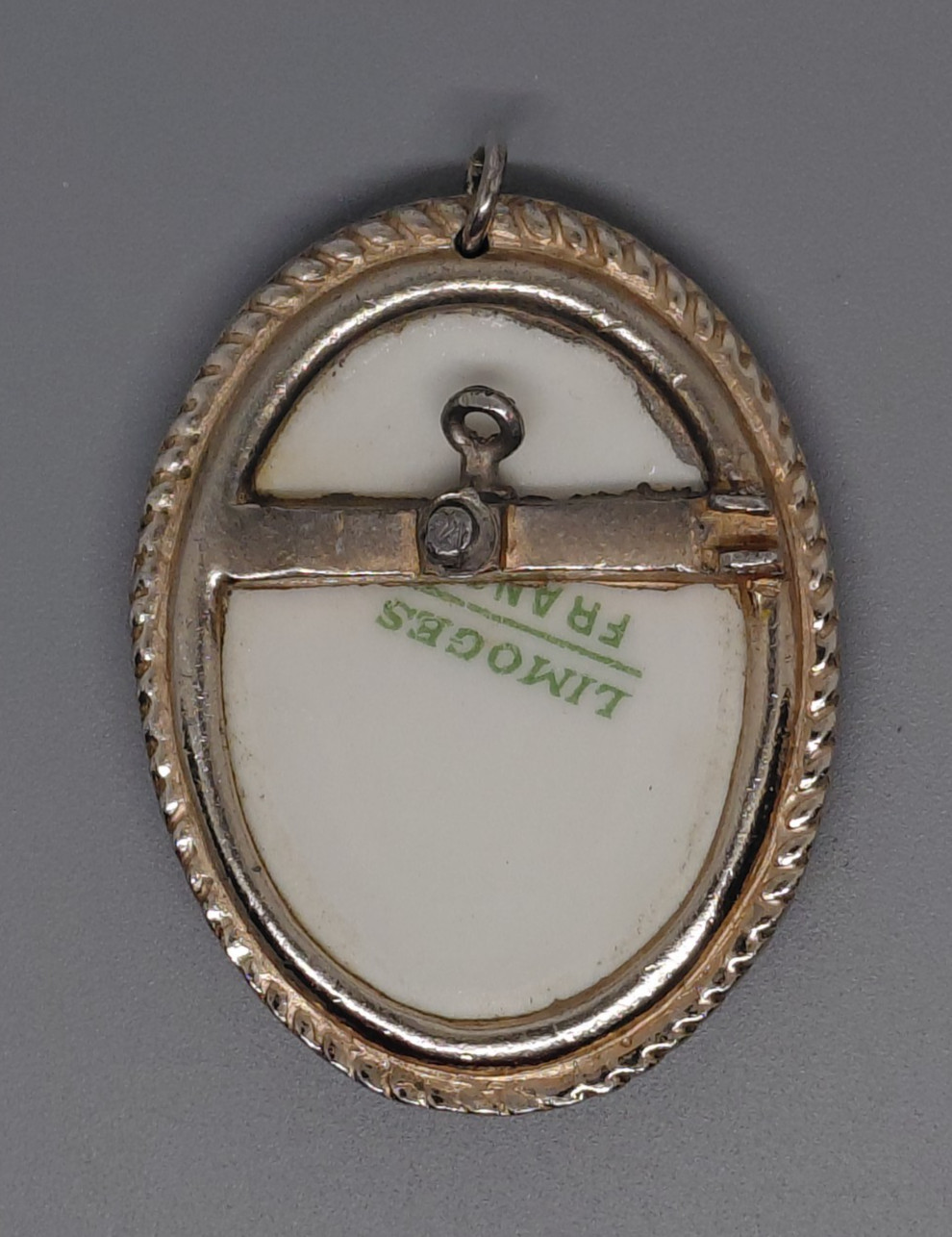 Vintage Limoges France Porcelain Pendant Romantic Courting Scene Oval