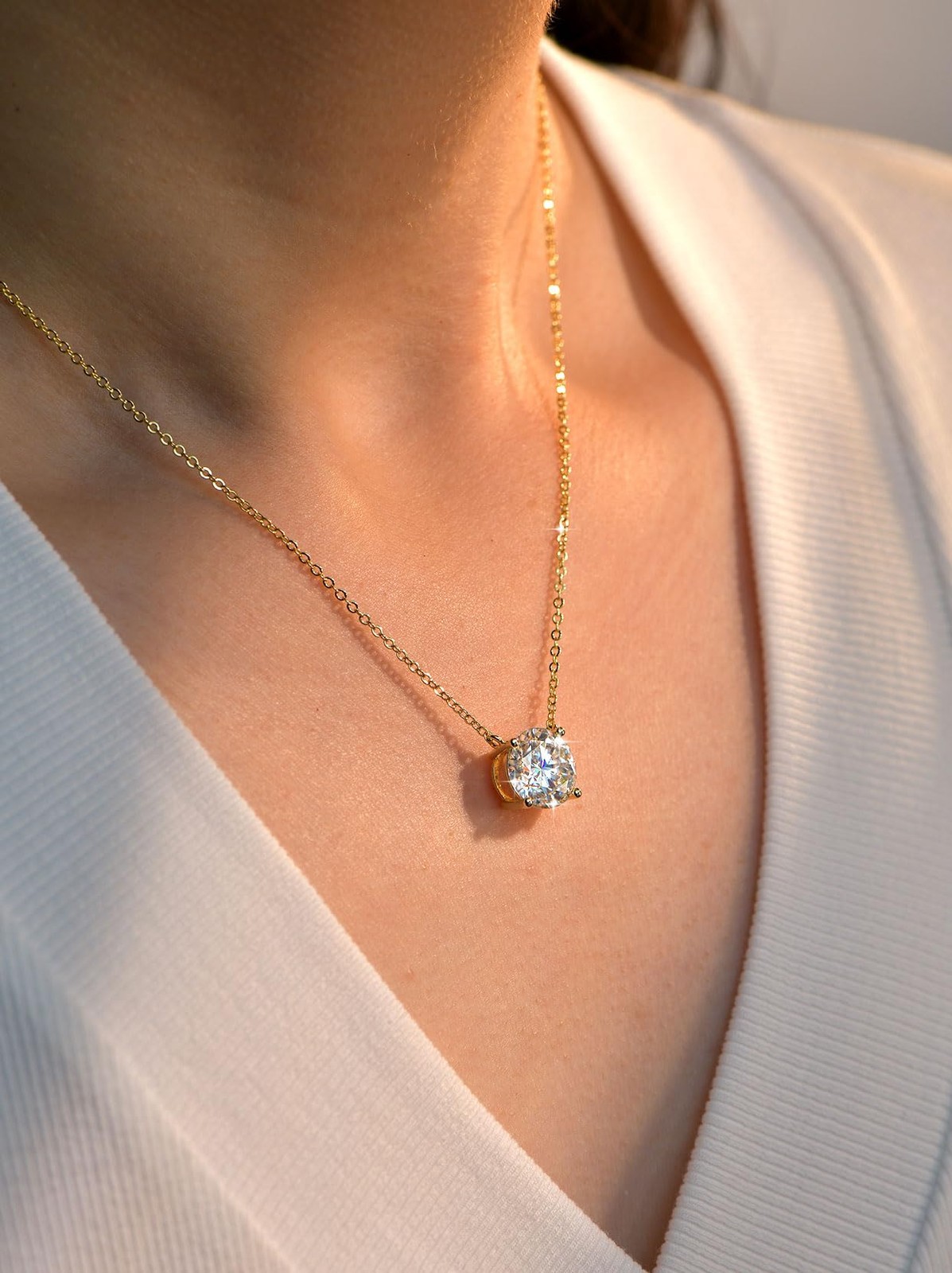 Moissanite Pendant Necklace 14K Gold Plated Father’s Day Gift