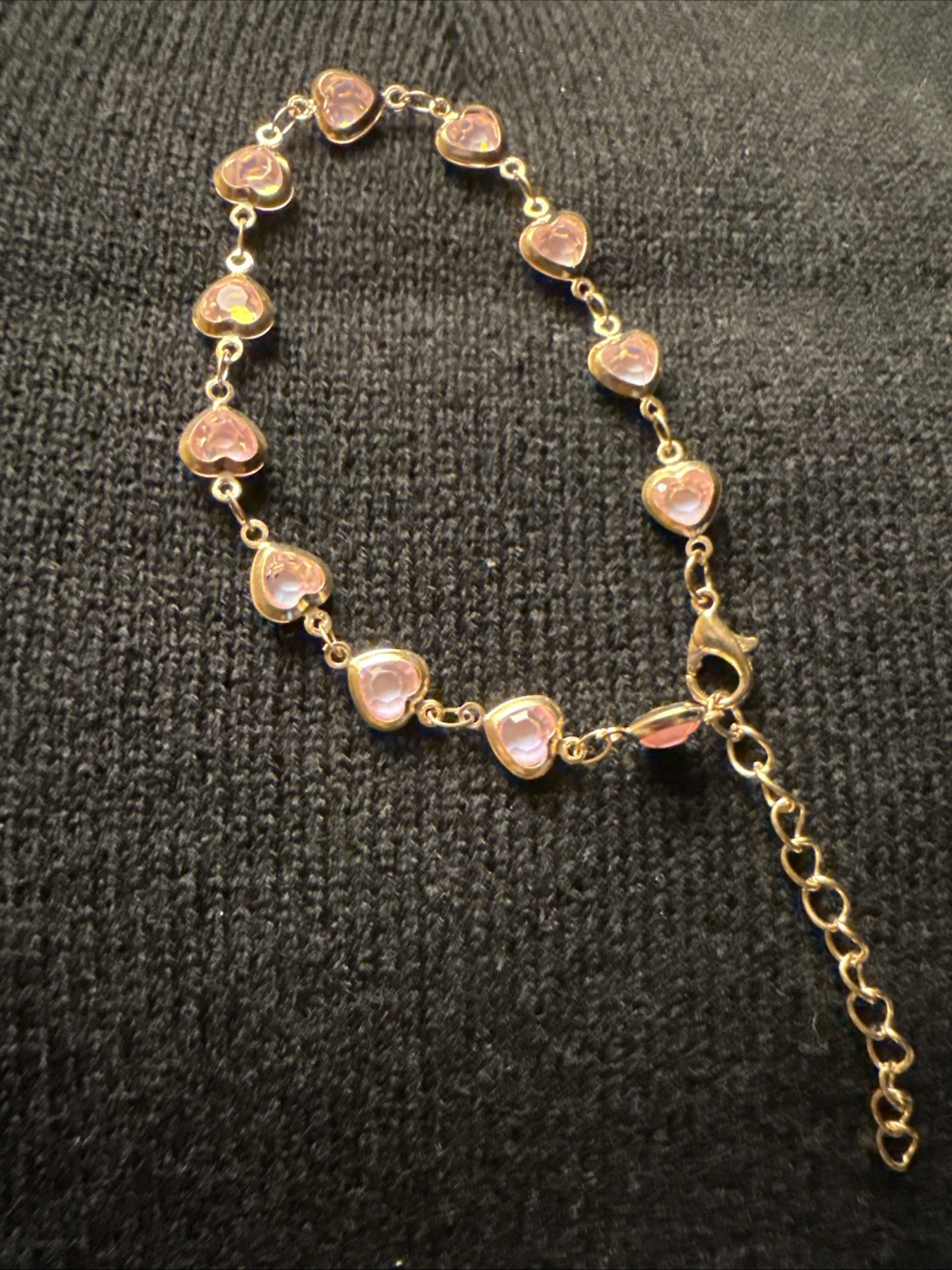 2 Piece Pink Colored Gold Heart Themed Copper Necklace And Bracelet Set