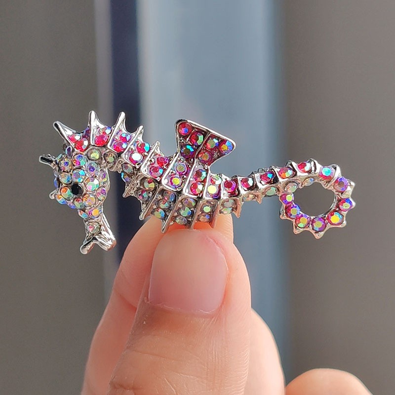 2P Sparkling Seahorse Brooch Silver Ocean Animal Lapel Pin Jewelry Gift