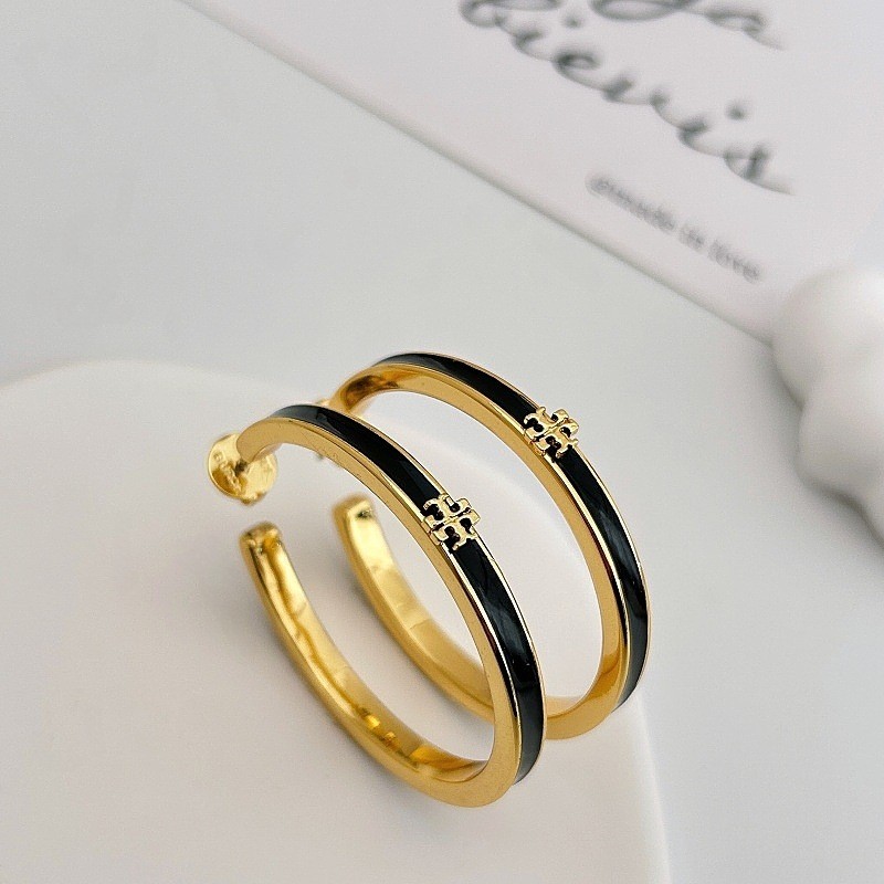 ⚫️✨ Tory Burch Hoop Earrings | Black & Gold