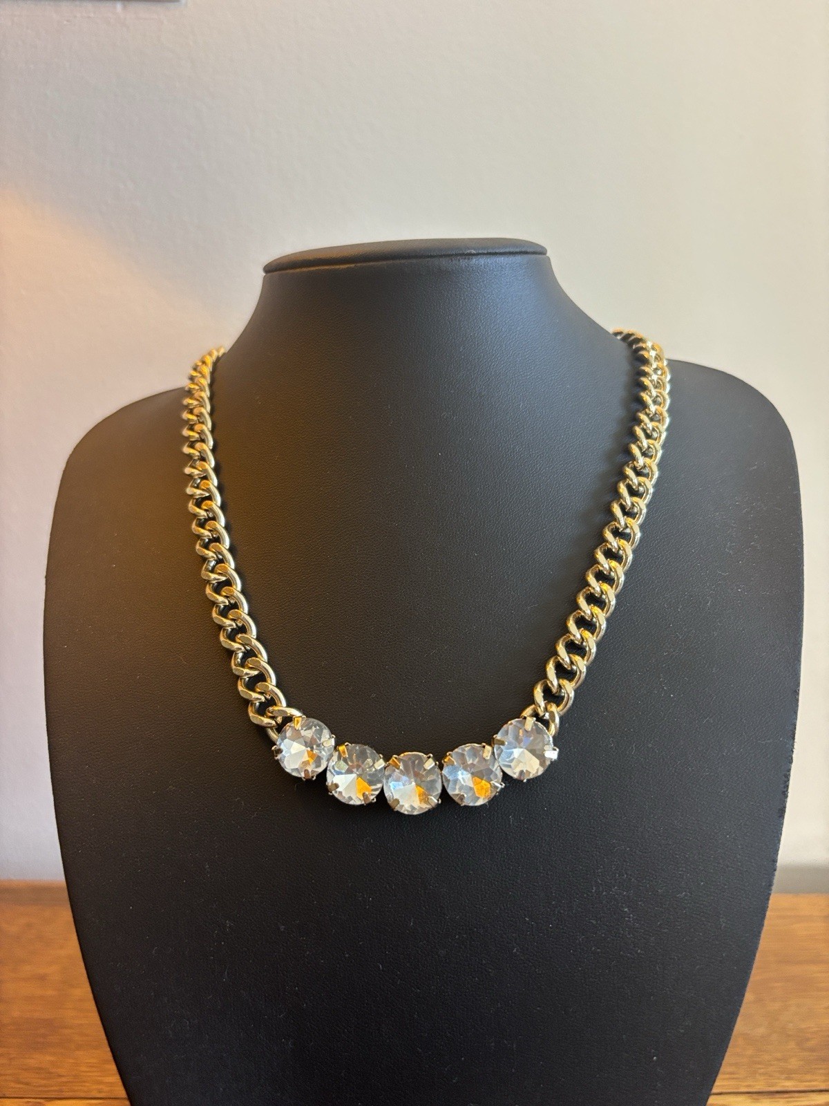 Gold-Tone Chain Necklace with Faceted Rhinestones Chunky Bold NWOT