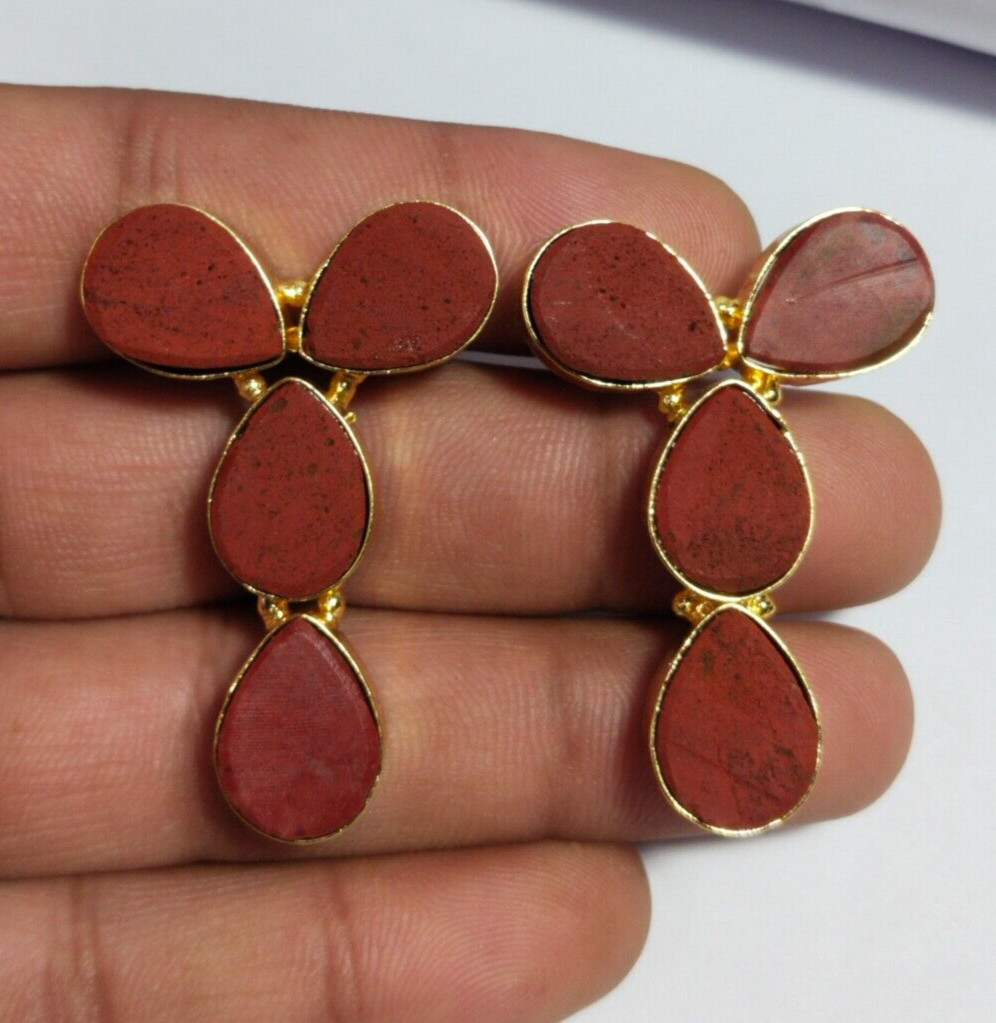 Natural Multi Color Stone Rough Earrings Gold Plated Earrings Birthstone Earring