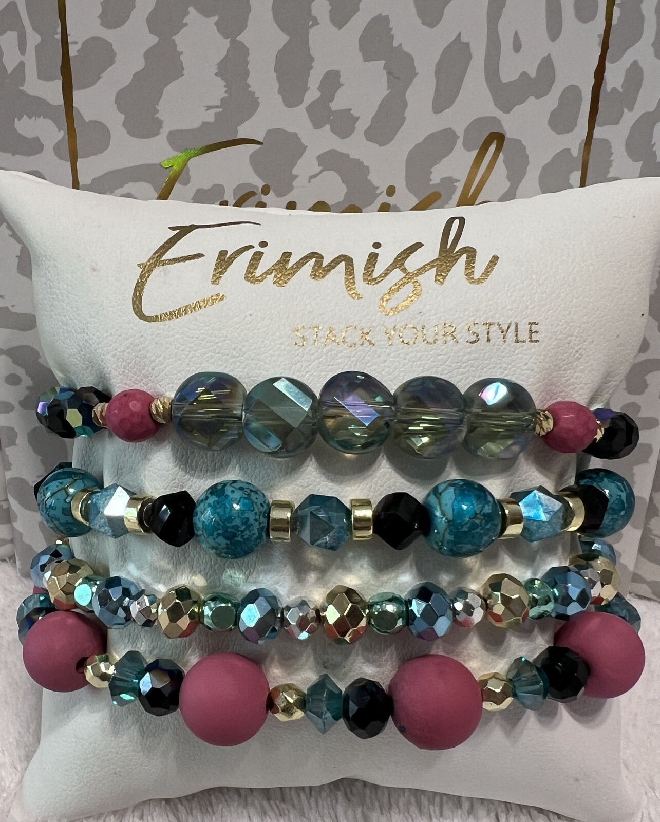 NEW! ERIMISH BRACELETS – 4 Pc Stack – Pink, Blue & Gold
