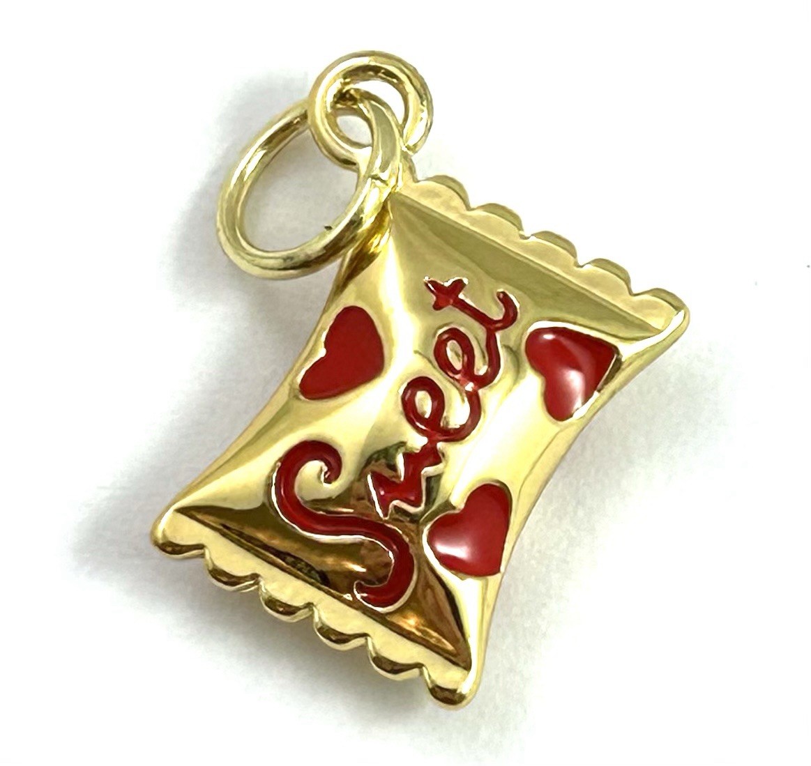 Tiny Candy Charm Necklace Pendant Gold Plated Enamel Heart “Sweet” Jewelry