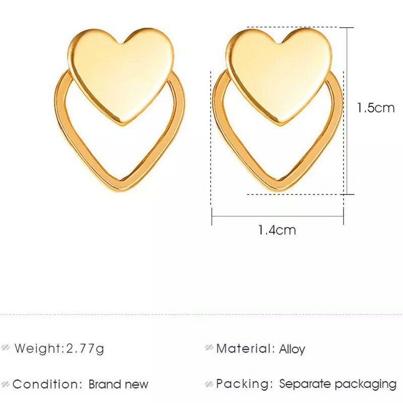 New Gold Silver Color Heart Earrings Women Vintage Punk Hollow Stud Fashion Ear
