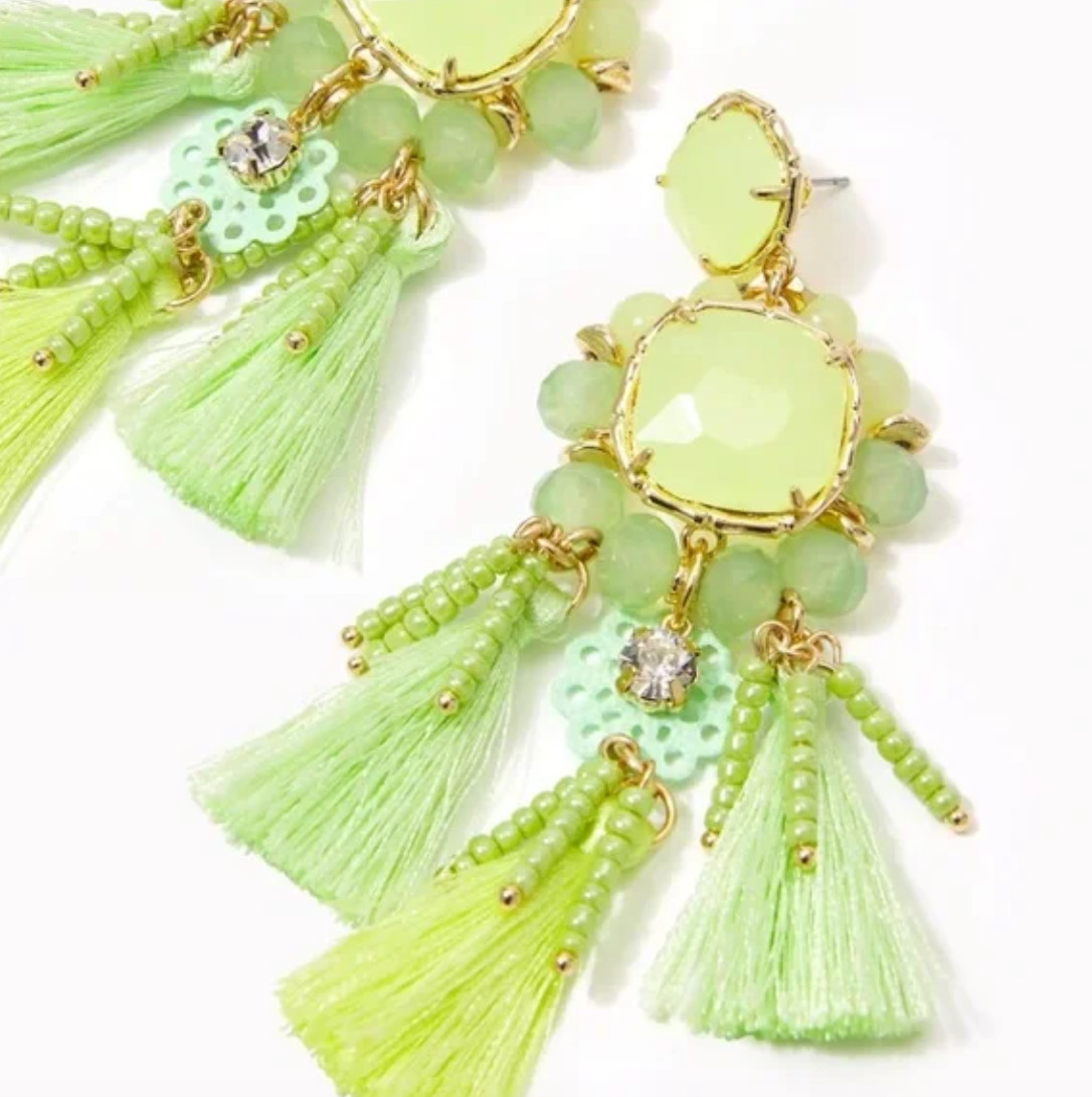 NWT LILLY PULITZER WATERSIDE EARRINGS *PISTACHIO GREEN* STATEMENT EARRINGS