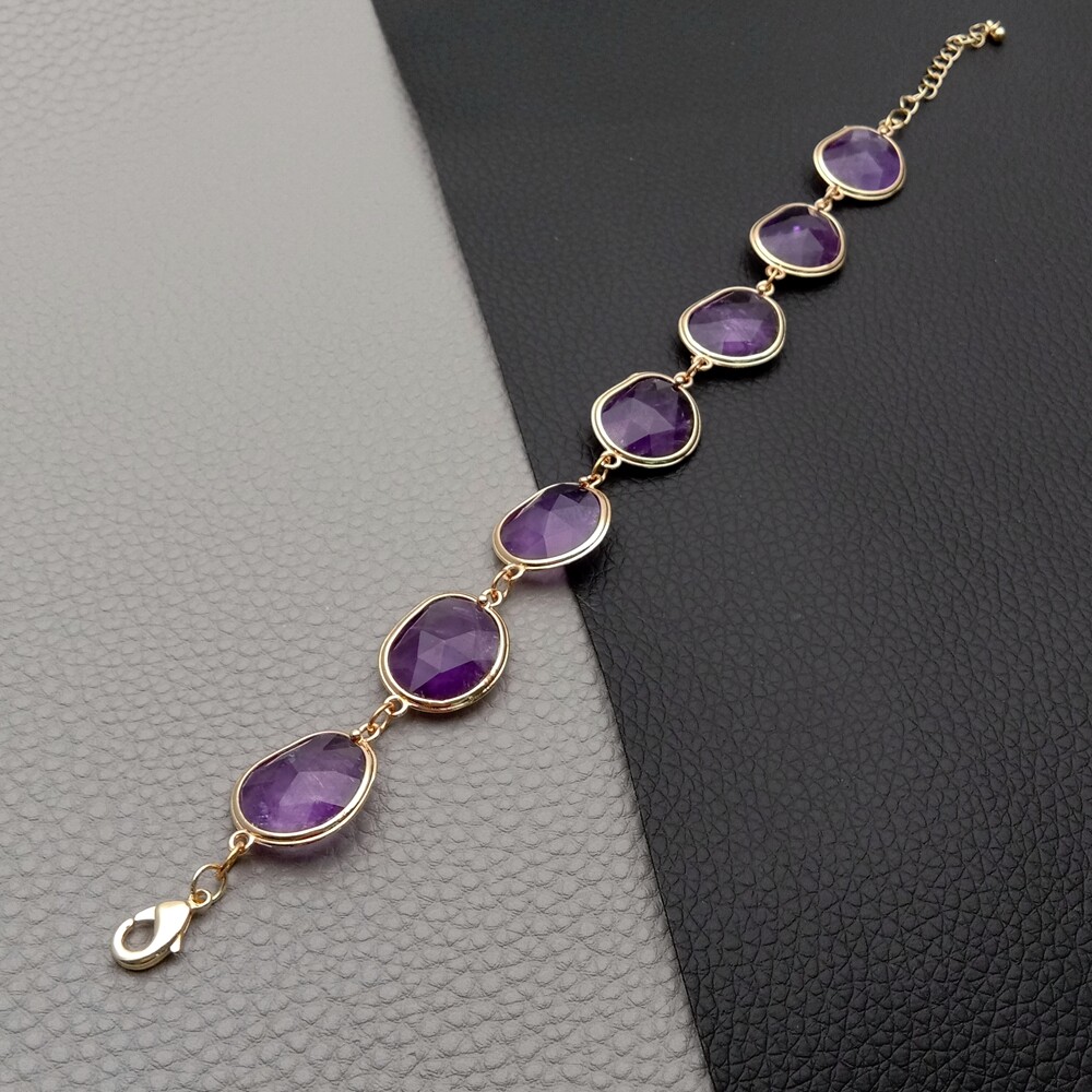 Natural Purple Amethyst Bezel Set Beaded Bracelet For Holiday Jewelry