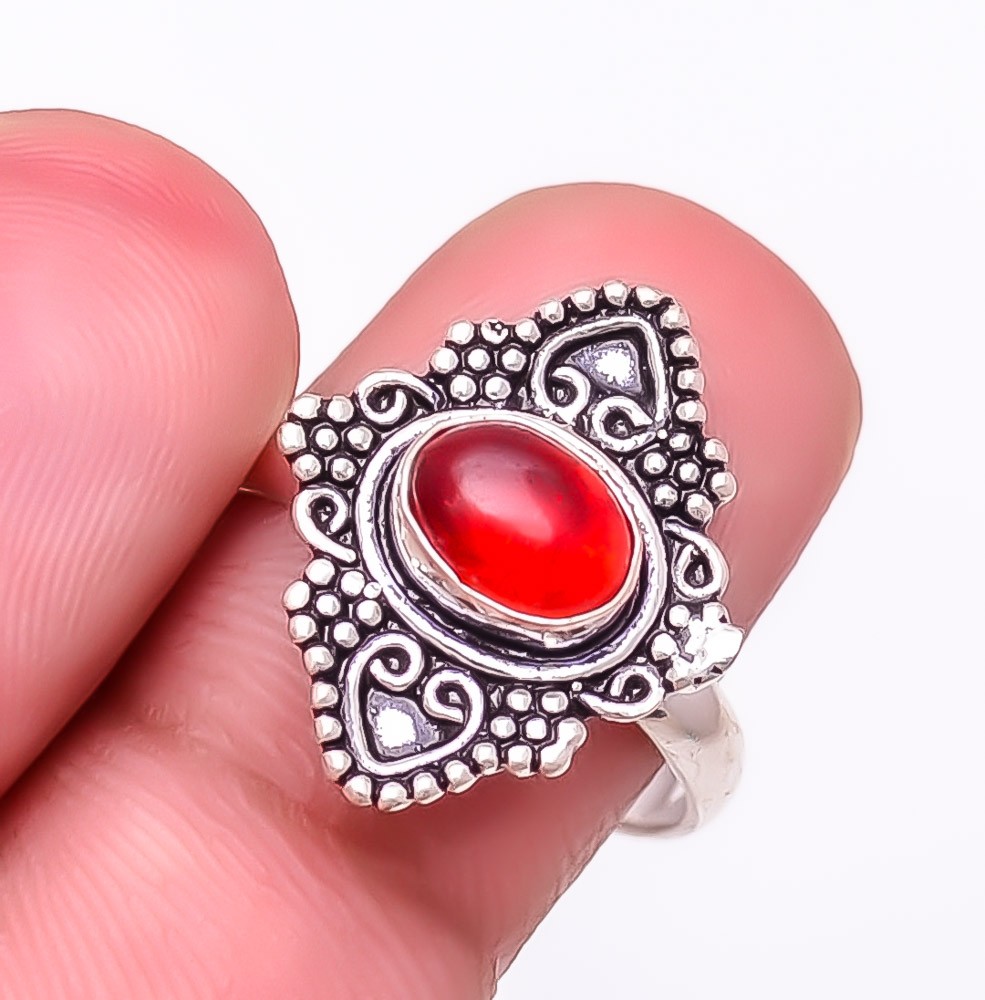 Mozambique Garnet Gemstone 925 Silver Plated Ring Size Adjustable (R2371)