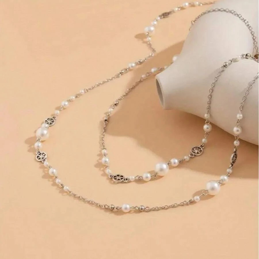 2pcs Layered Long Necklace Women Party Wedding Chain Jewelry Set