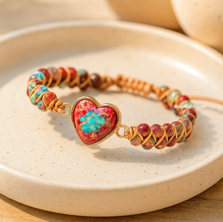 High-Quality Hand Braided Bracelet Women’s Heart Charm Gemstone Healing Jewelry