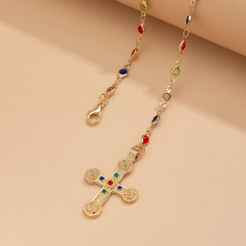 Y2K Fashion Boho Geometric Colored Crystal Chain Necklace for Women Female Vinta