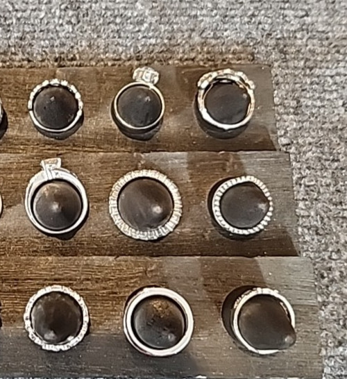Jewelry 21 French Rings Rhinestones Sized Silver Tones Lot #175 See Description