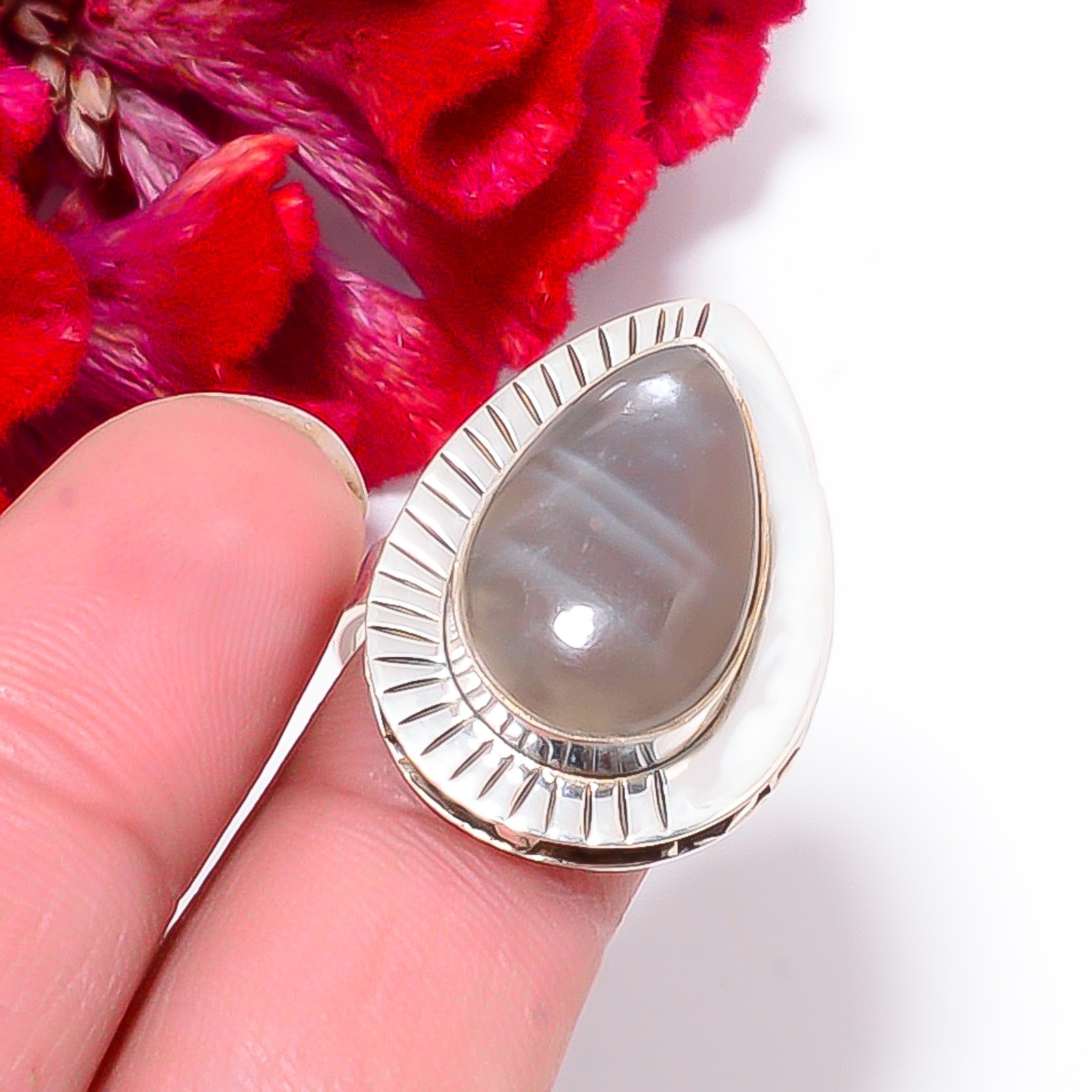 Gray Moonstone – Sri Lanka 925 Sterling Silver Ring s.8.5 Su61, Christmas Gift