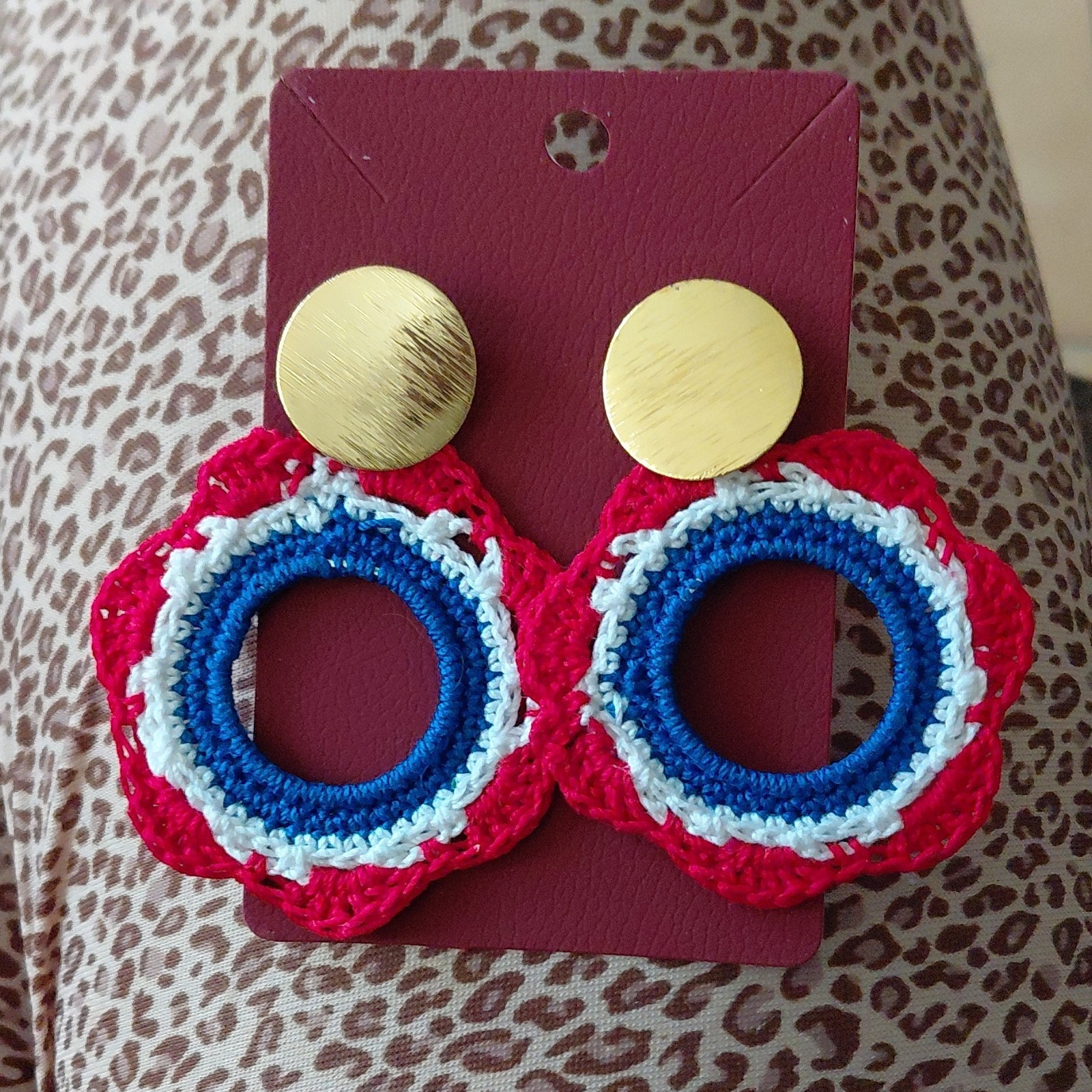 Crochet Round Dangle/Drop Stud Earrings Multicolor Butterfly Back No Stone
