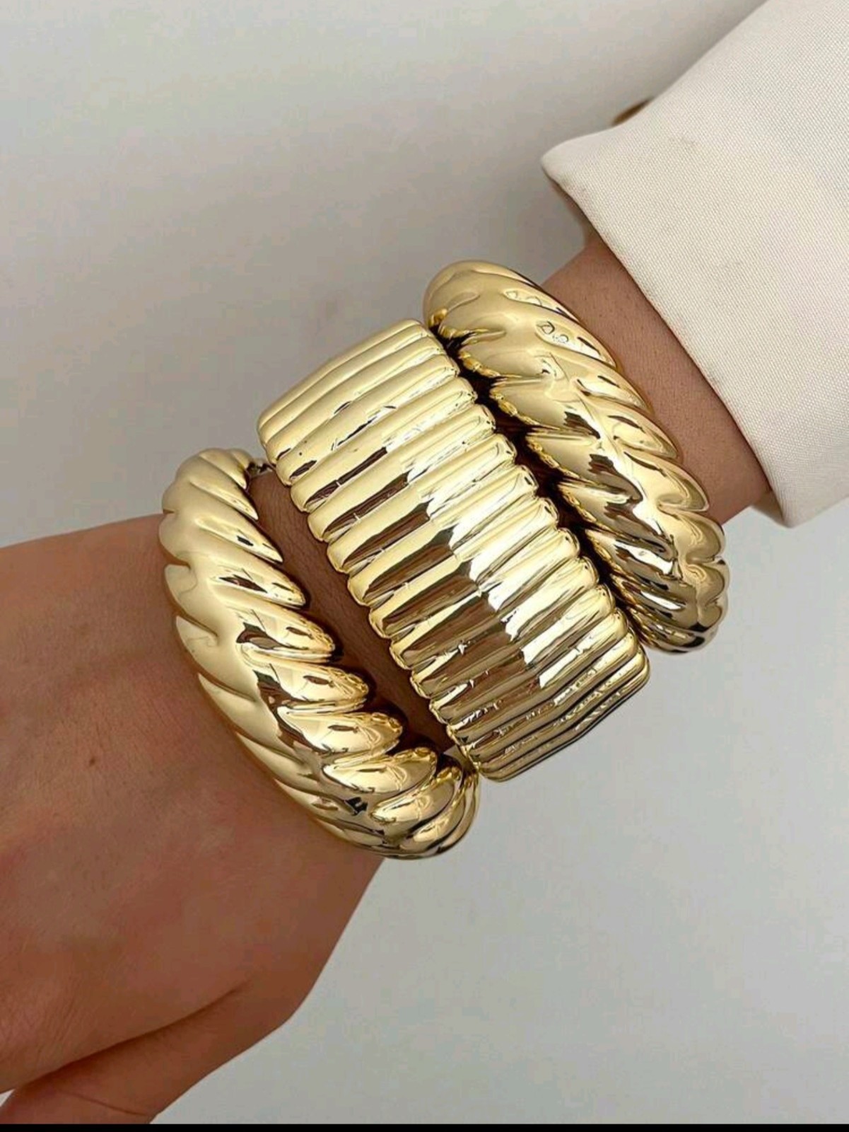 Chunky Gold Bangle Bracelet Vingtage Set For Women Stackable Statement Jewel 3pc