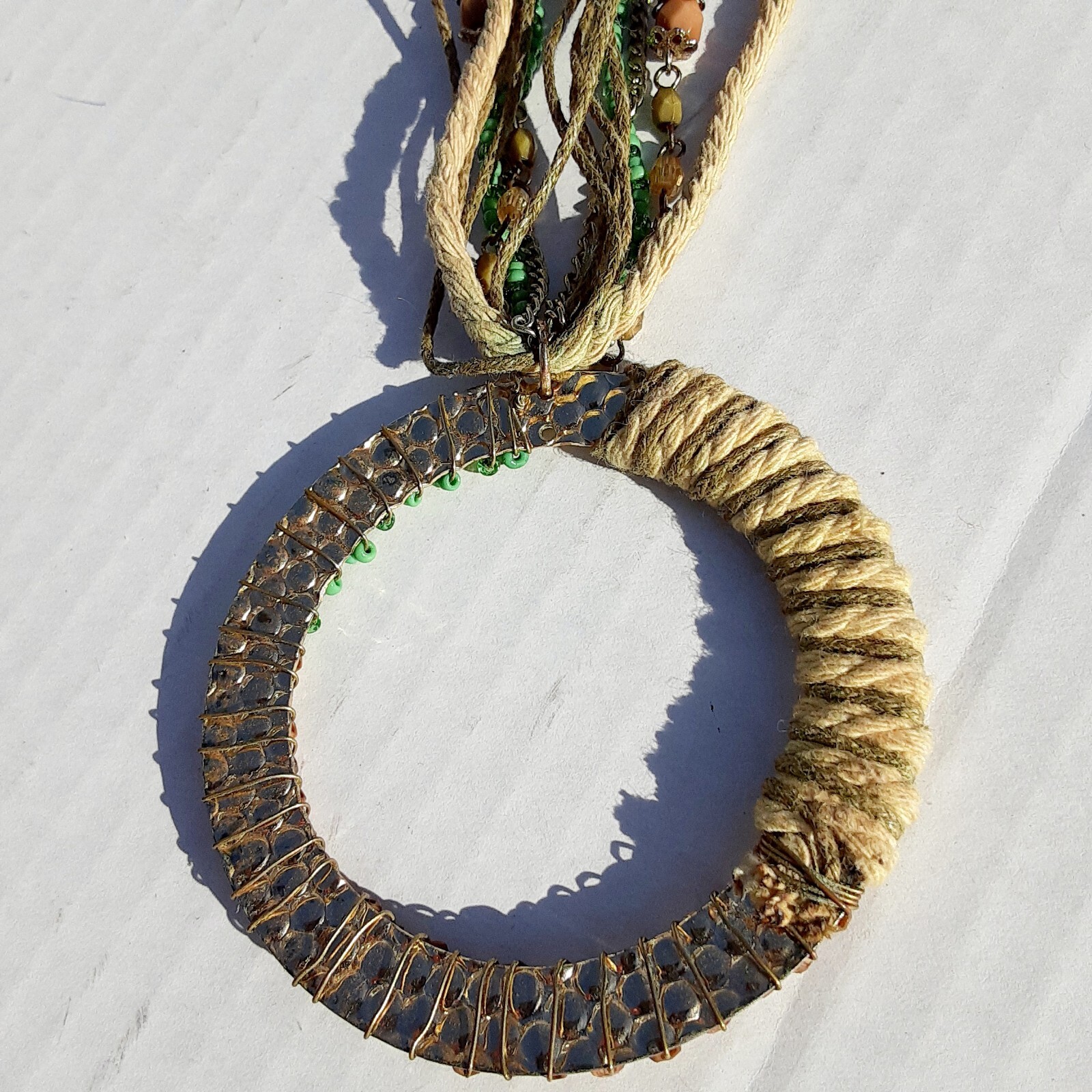 Boho Jewelry Necklace Wire Wrapped Pendant Layered Wood Unique Rare