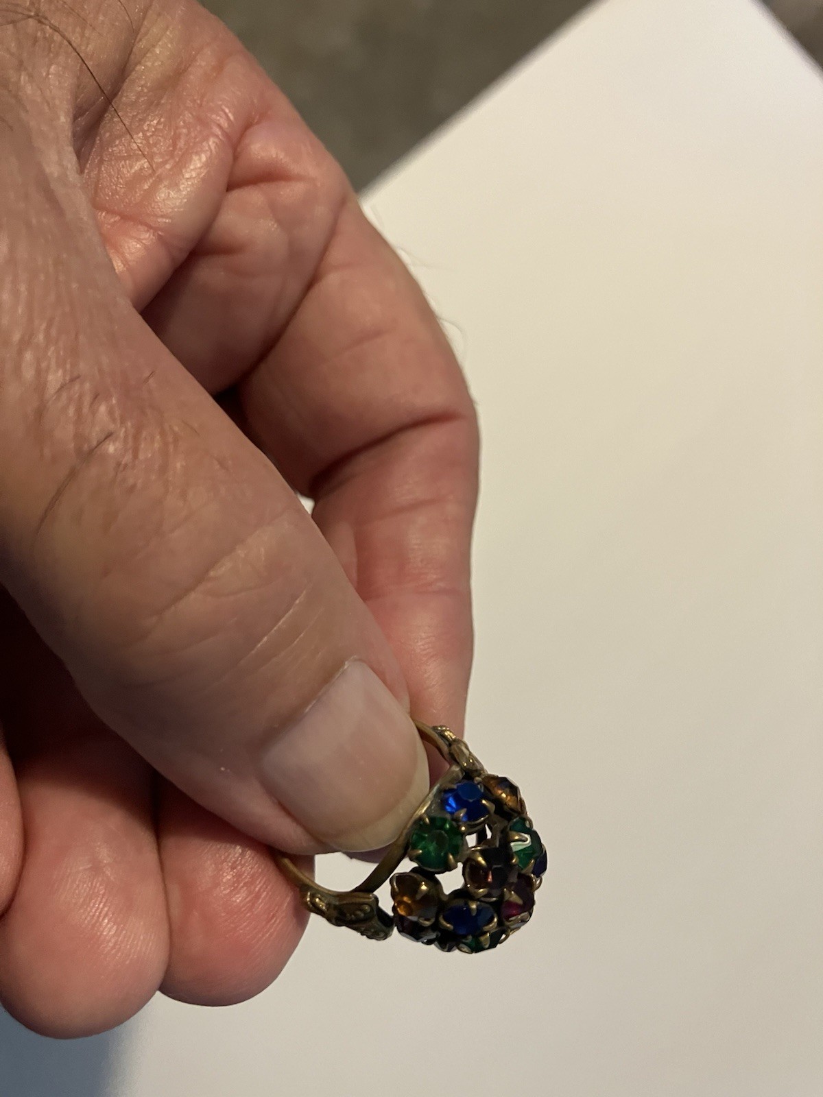 Dome Shaped Red Green Blue Gold Colored Gold Tone Adj Ring Size 6
