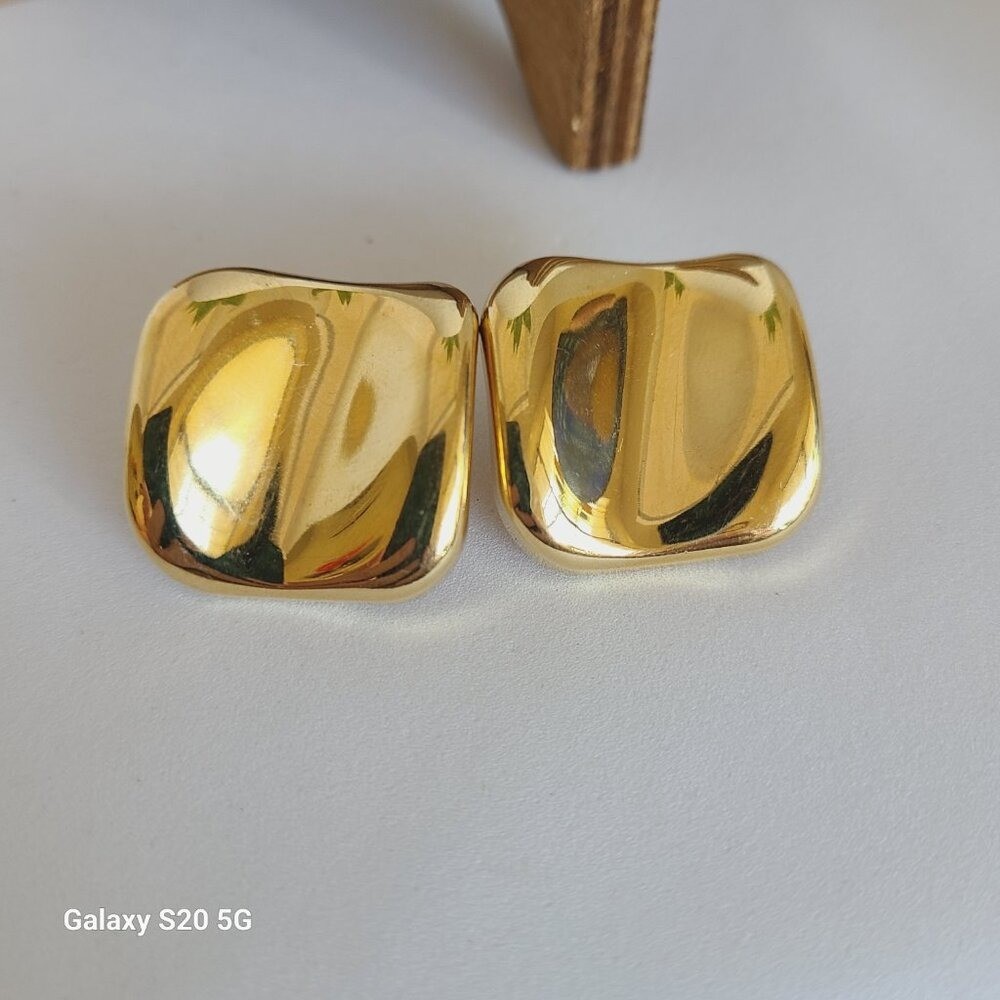 Unknown Brand Gold Tone Square Stud Earrings Ladies Pre-Owned Business Casual
