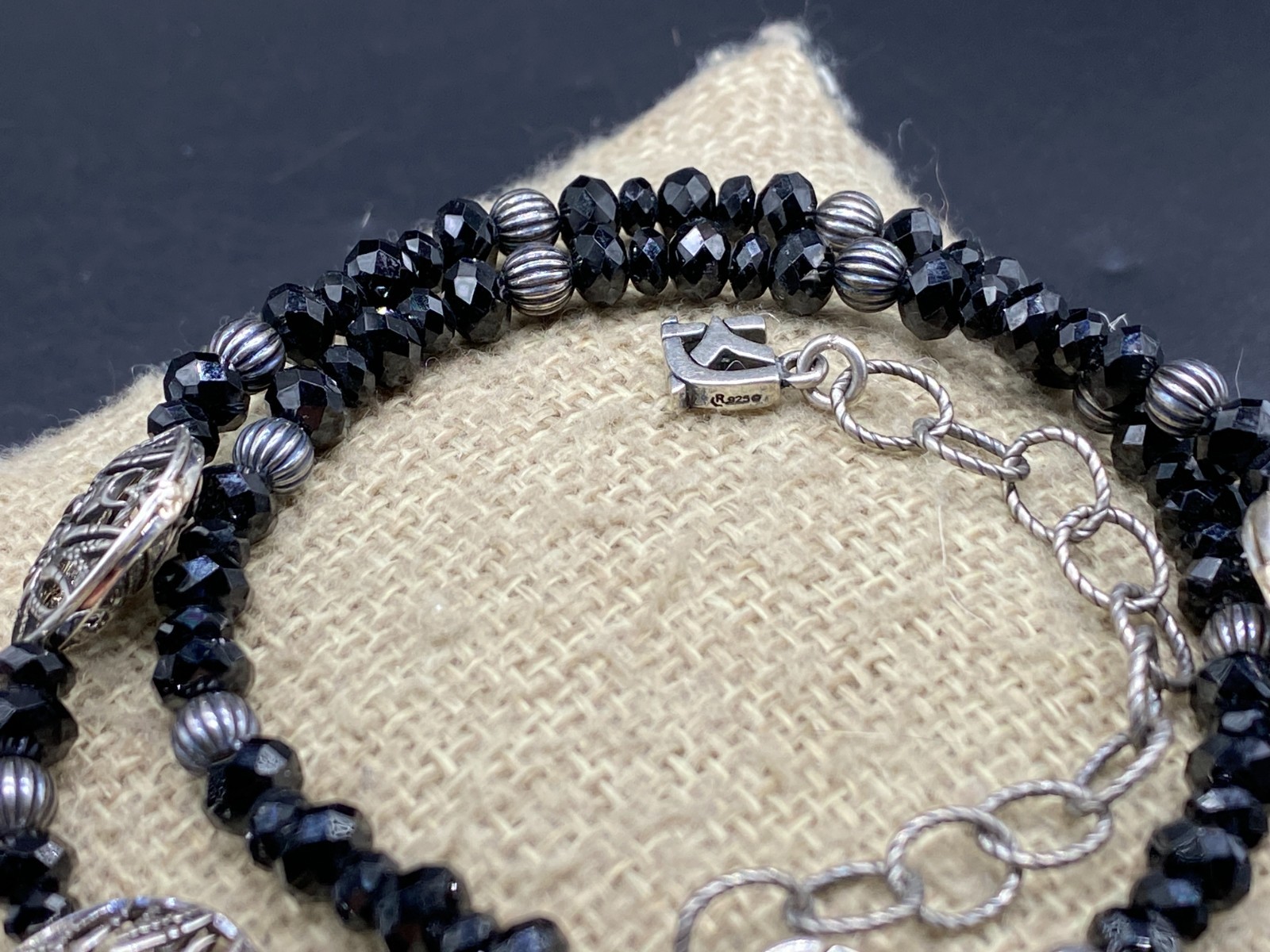 KJ, KENNETH JOHNSON, CAROLYN POLLACK-Sterling Black Spinel Open Work Necklace