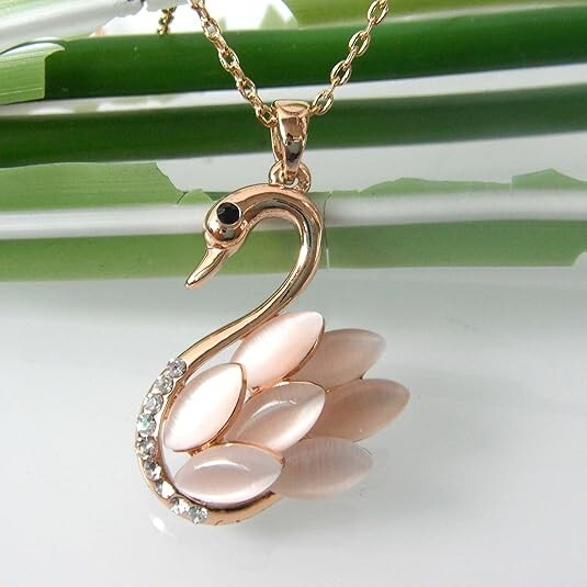 Navachi Gold Plated Swan Bird Created-opal Crystal Pendant + 16″ Necklace