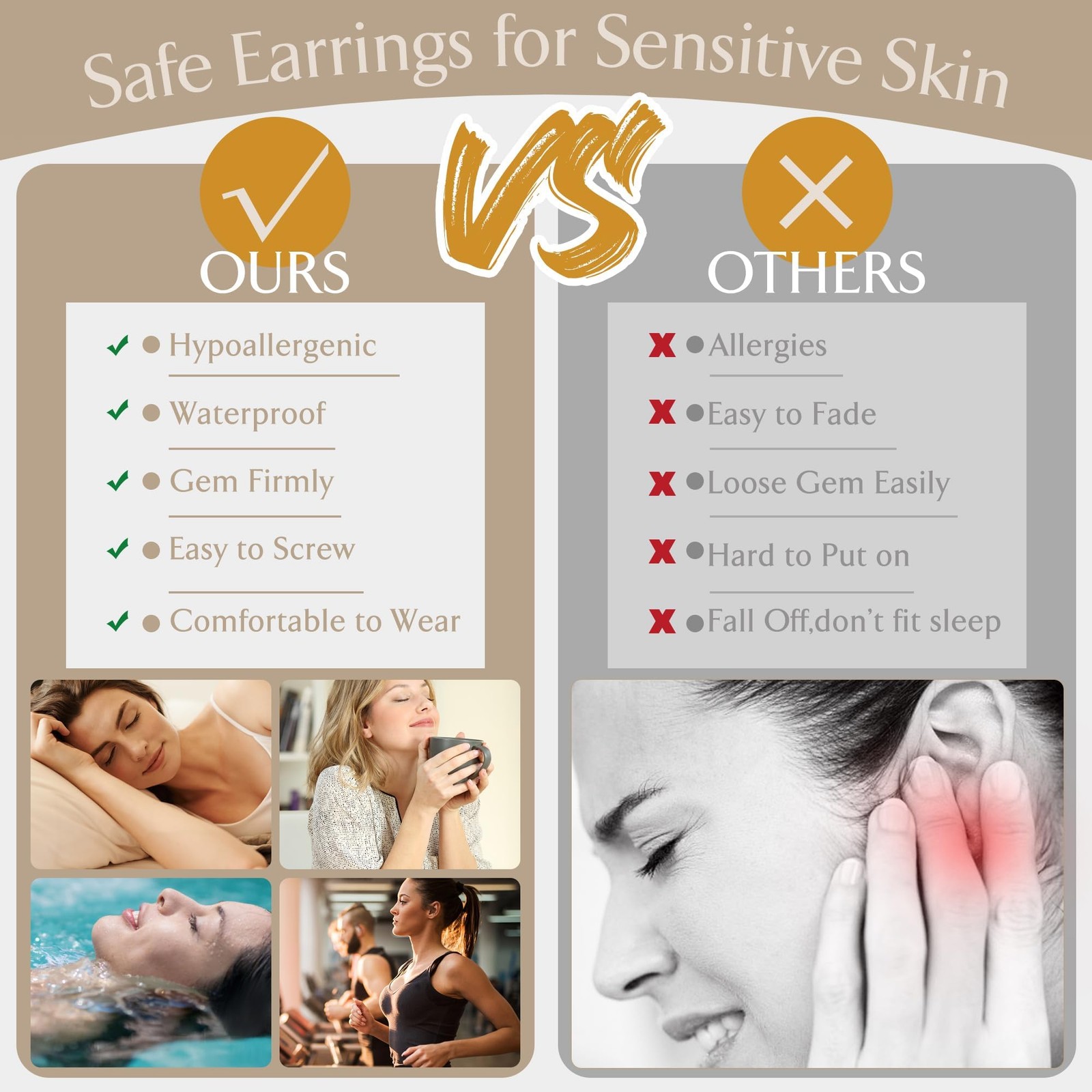 Hypoallergenic Surgical Steel Earrings for Sensitive Ears Flat Back Stud Ear…