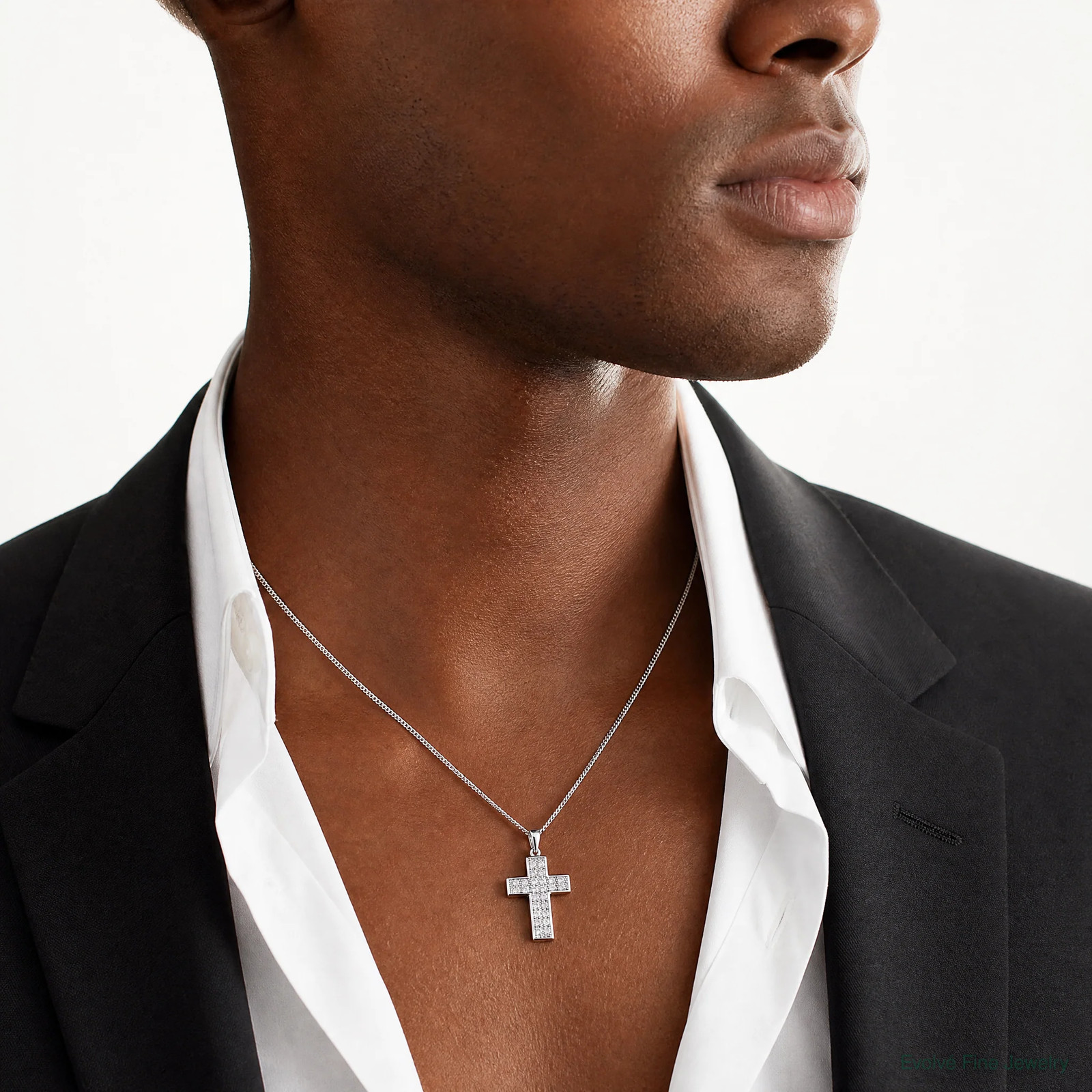 Sterling Silver Rhodium-Plated CZ Latin Cross Pendant