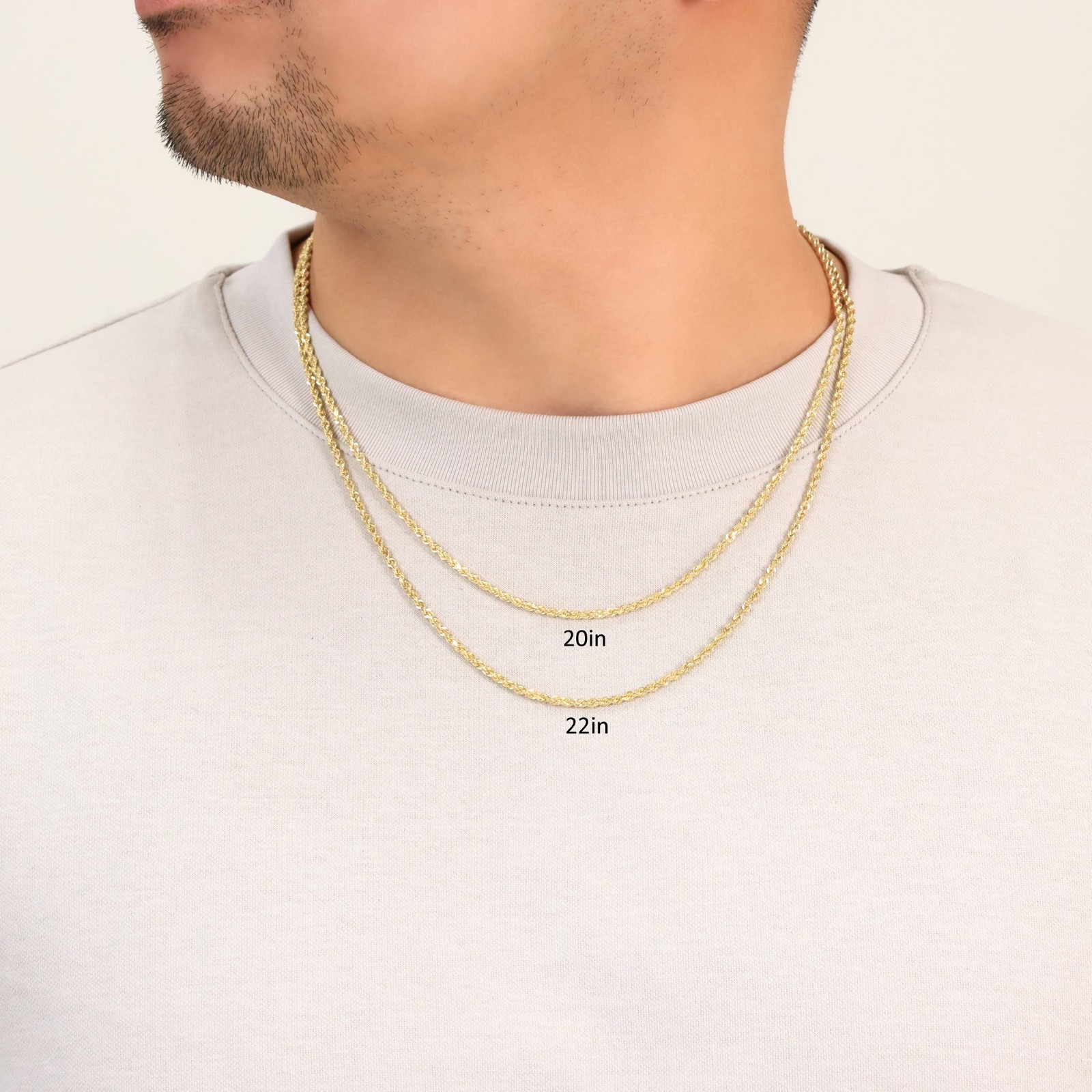 18K Yellow Gold Solid 2.5mm-4mm Rope Diamond Cut Chain Italian Necklace 18″- 24″