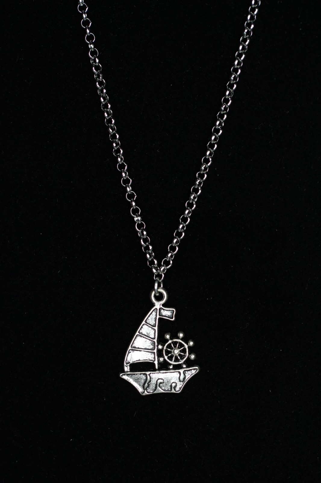 Sailboat Necklace Silver Pewter Charm 1″ Pendant 3mm Stainless Chain 18″ Mariner