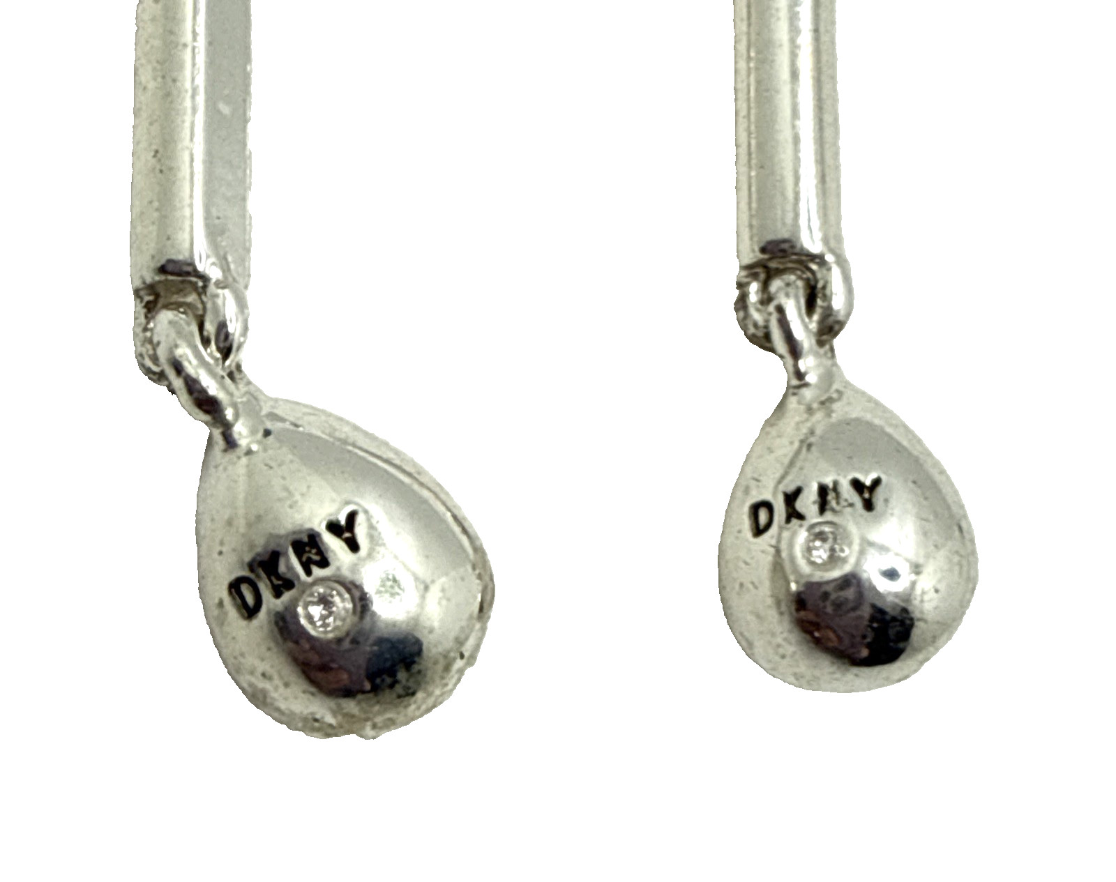 Donna Karan DKNY Rhinestone Drop Earrings Clear Rod & Teardrop Dangle 2 3/4″