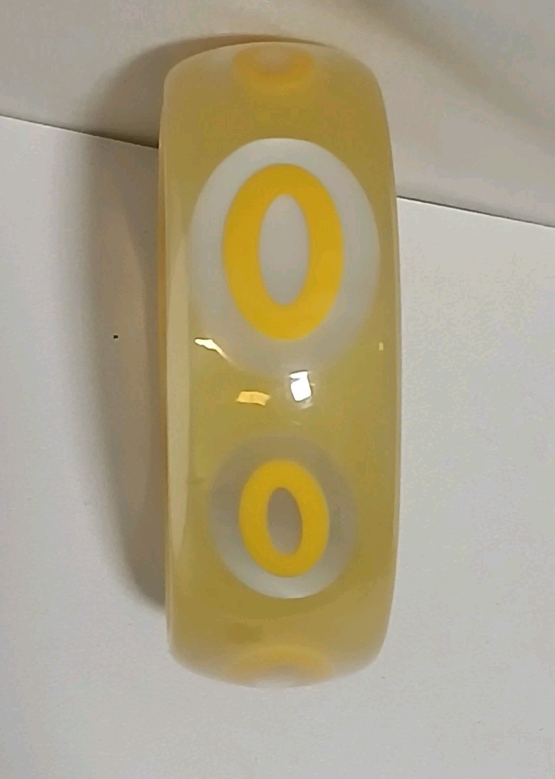 Yellow and White Bangle Bracelet Plastic Resin Wide Retro Chunky 8″